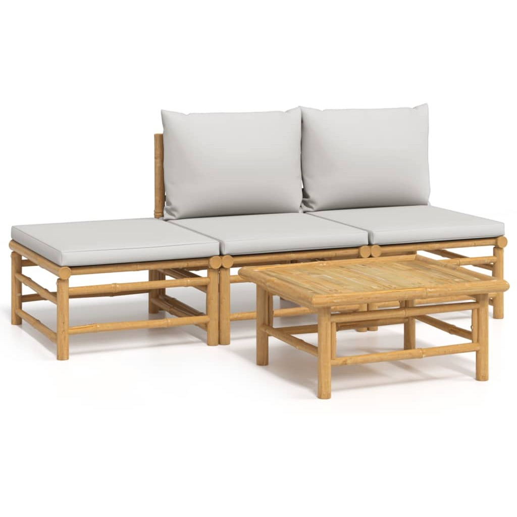 Vidaxl 4 Piece Patio Lounge Set With Light Gray Cushions Bamboo