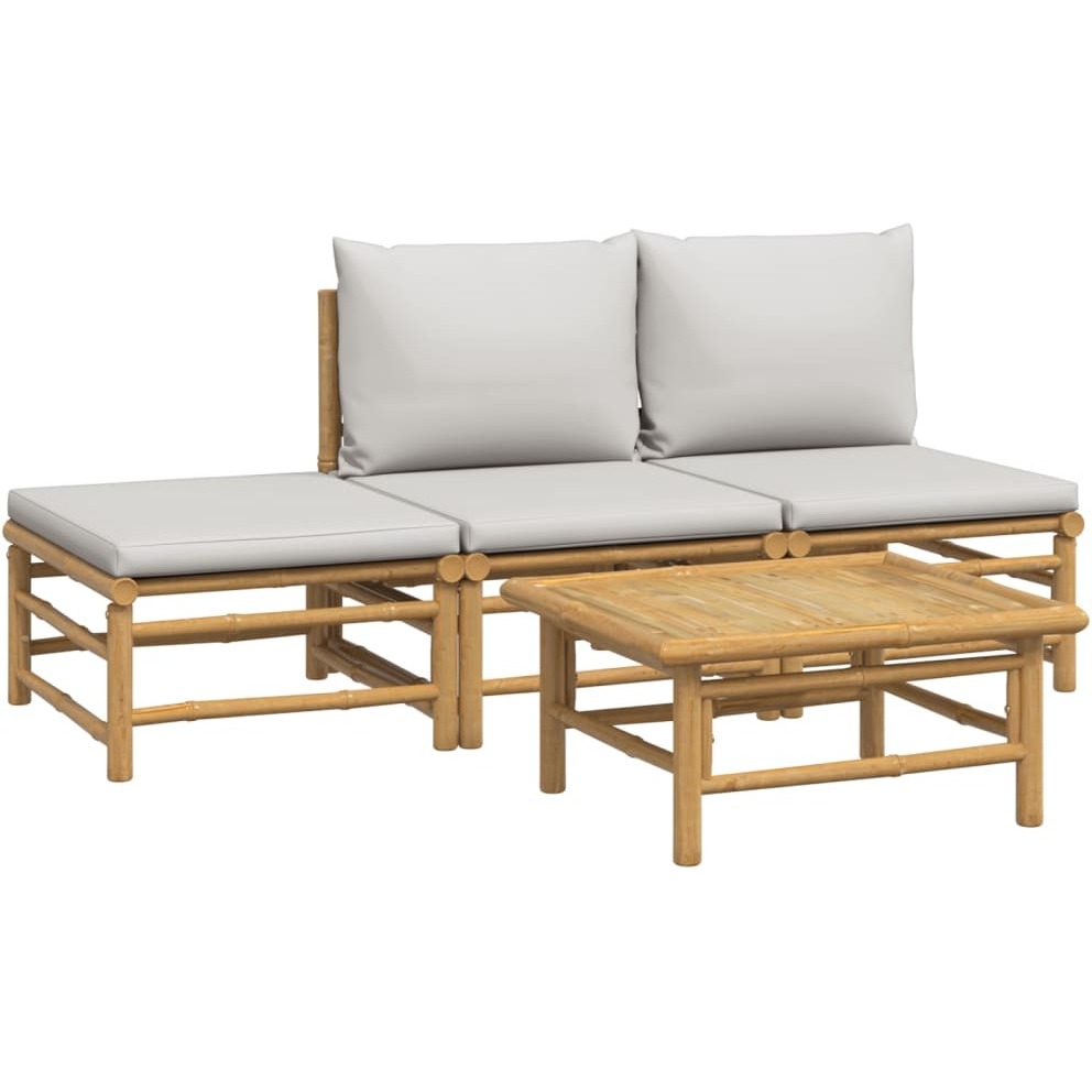 Vidaxl 4 Piece Patio Lounge Set With Light Gray Cushions Bamboo