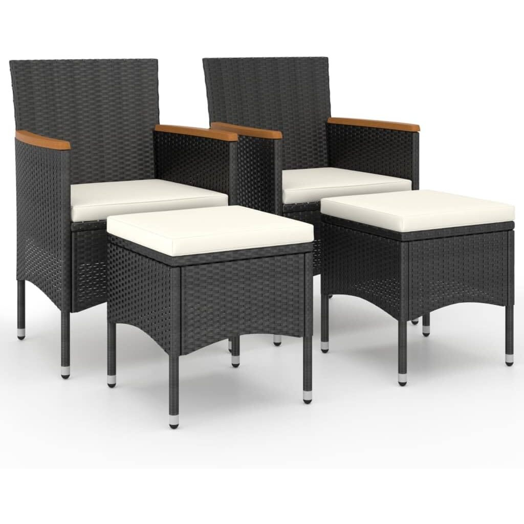 Vidaxl 4 Piece Patio Chair And Stool Set Poly Rattan Black
