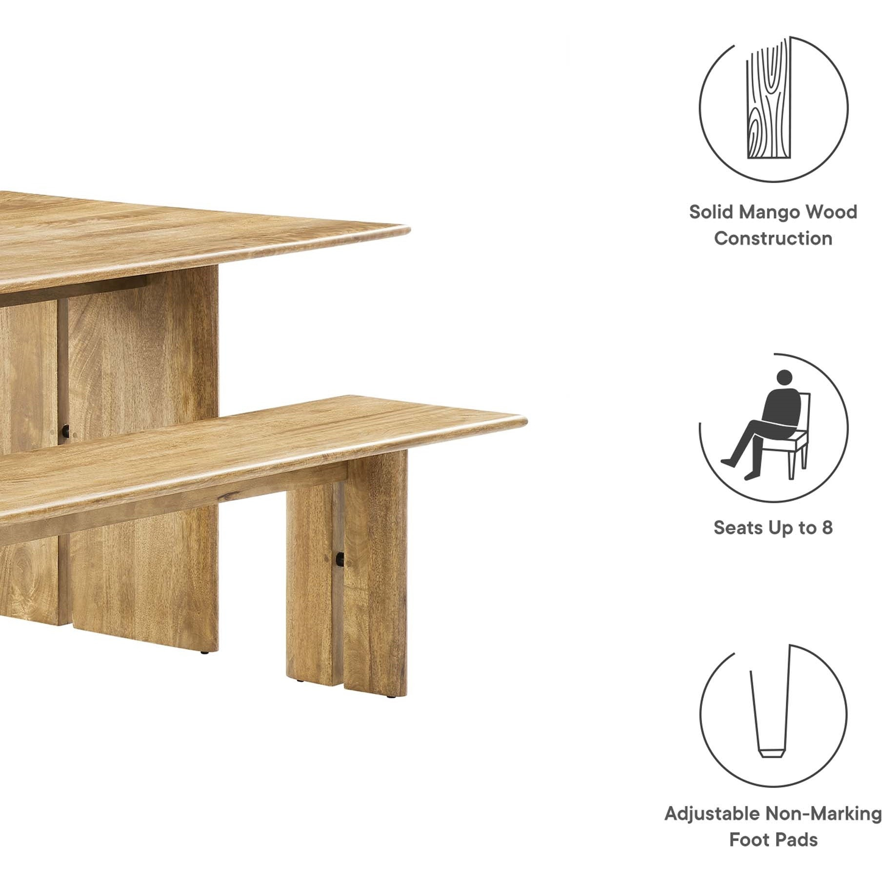 Amistad 86"" Wood Dining Table And Bench Set