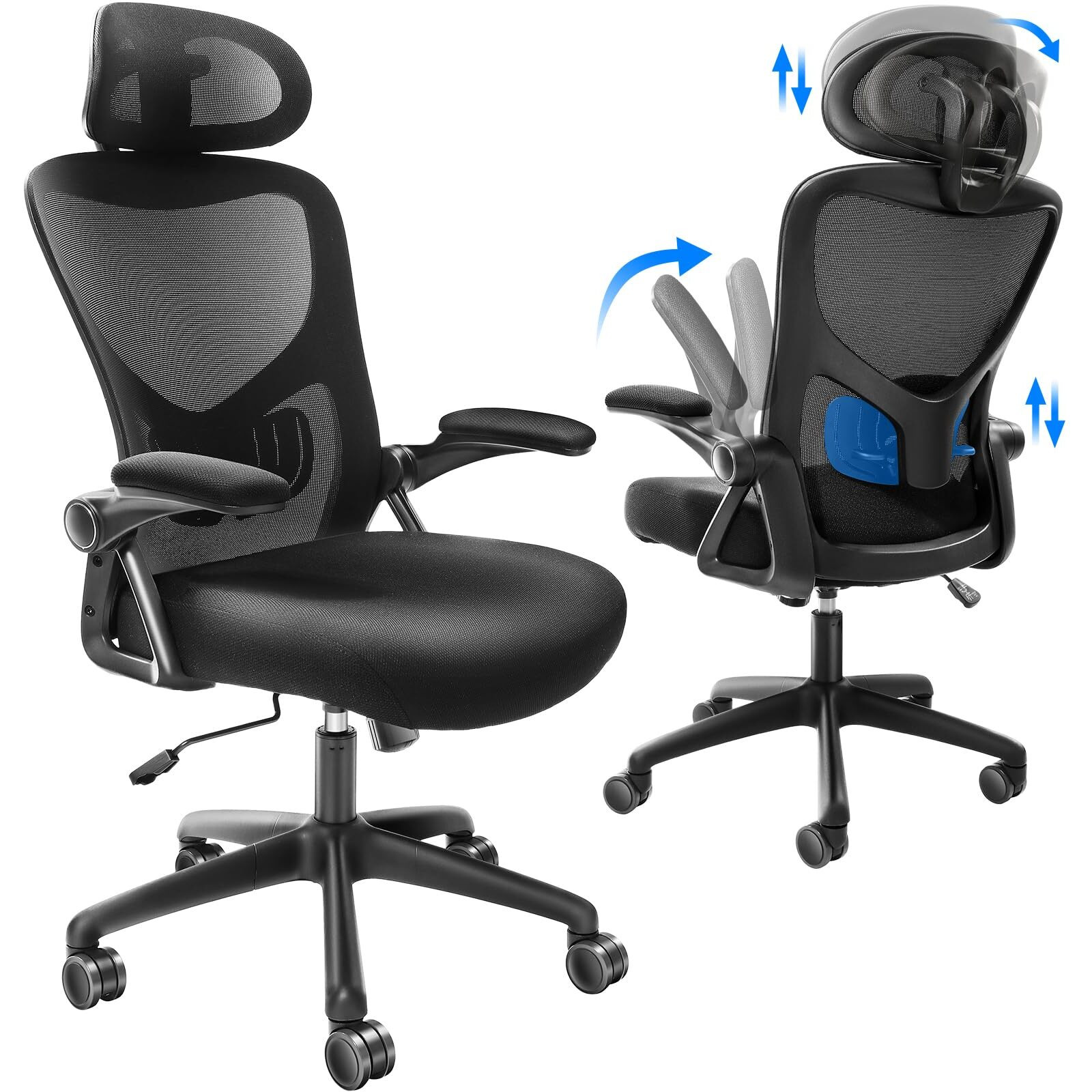 Vevor Office Chair With Adjustable Lumbar Support  High Back Ergonomic Desk Chair With Adjustable Headrest  2D Armrest  Ergonomic Office Chair Backrest  Computer Chair For Home Office