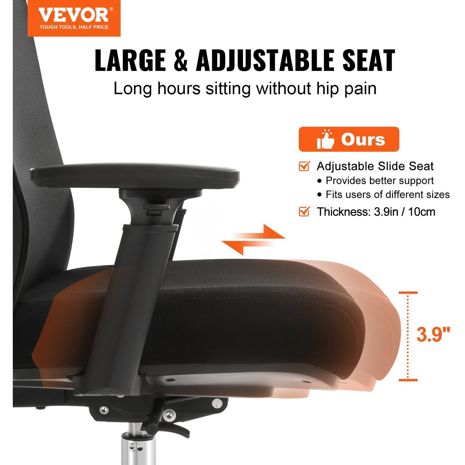 Vevor Ergonomic Office Chair With Slide Seat  Desk Chair With Mesh Seat  Angle And Height Adjustable Home Office Chair With Back And Lumbar Support  Swivel Computer Task Chair