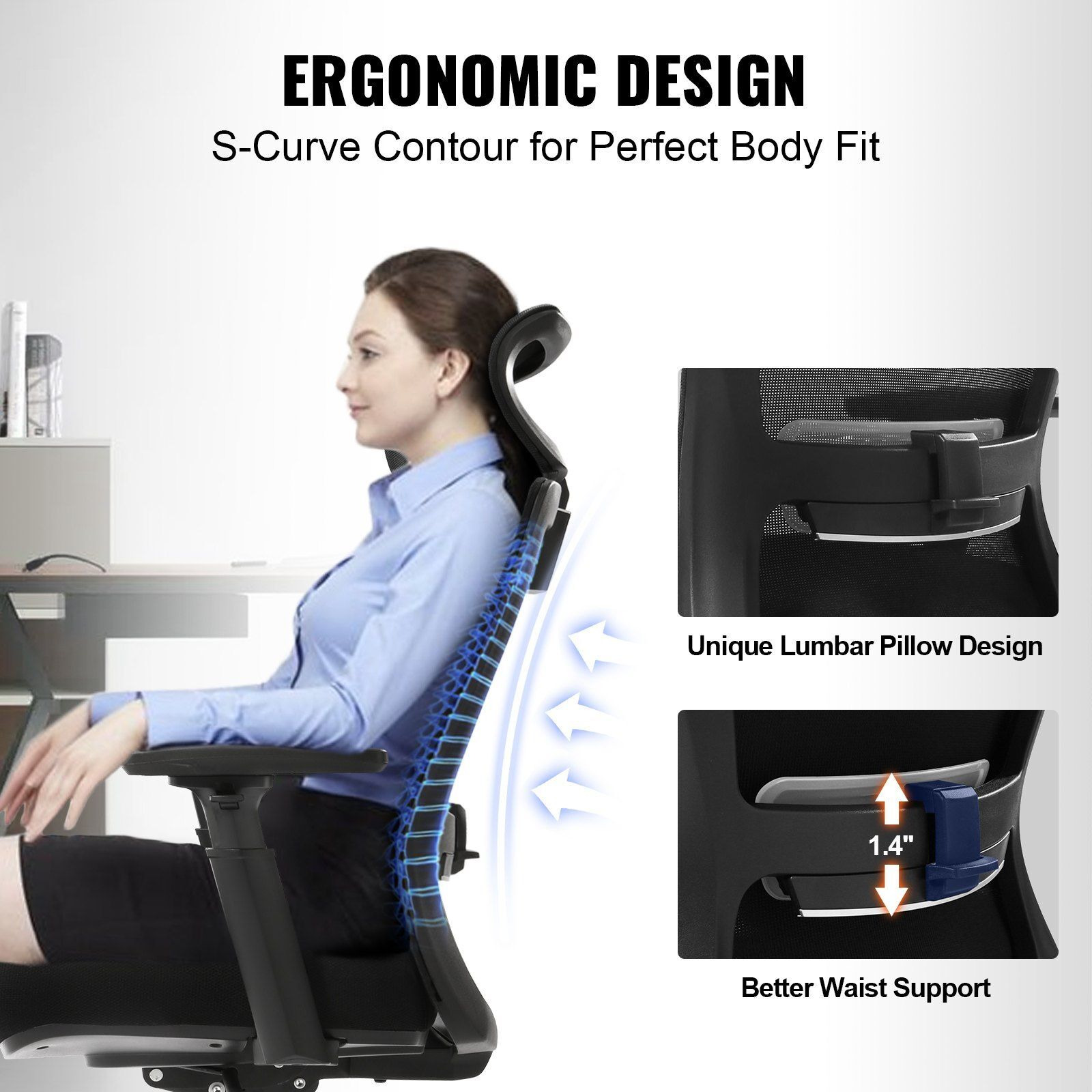 Vevor Ergonomic Office Chair With Slide Seat  Desk Chair With Mesh Seat  Angle And Height Adjustable Home Office Chair With Back And Lumbar Support  Swivel Computer Task Chair