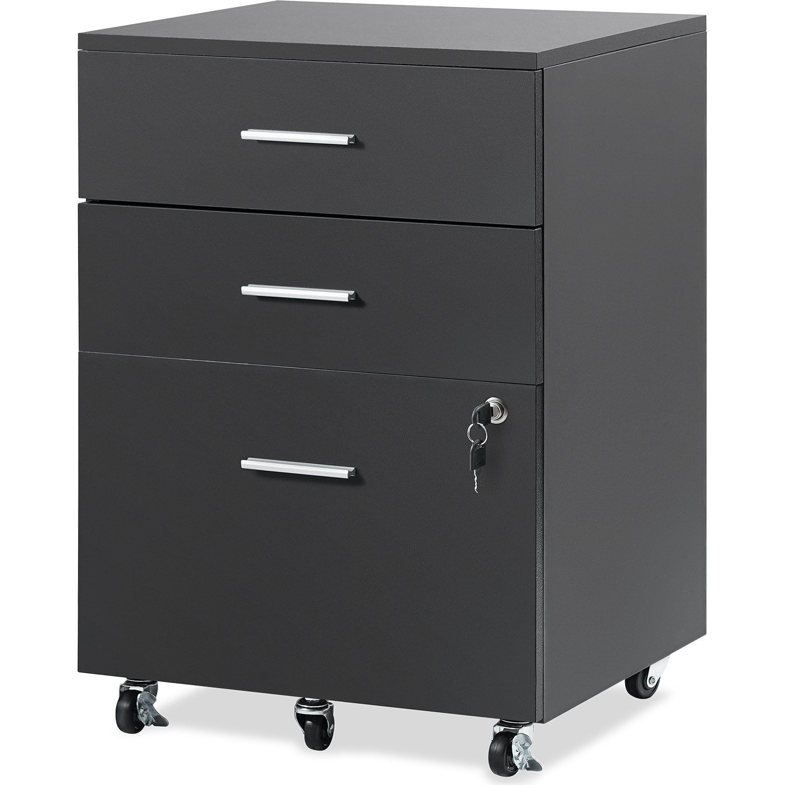 Vevor File Cabinet  3-Drawer Wood Filing Cabinet  Locking Office Cabinet For Letter/A4 Size  File Cabinet With 5 Wheels For Home Office  Black