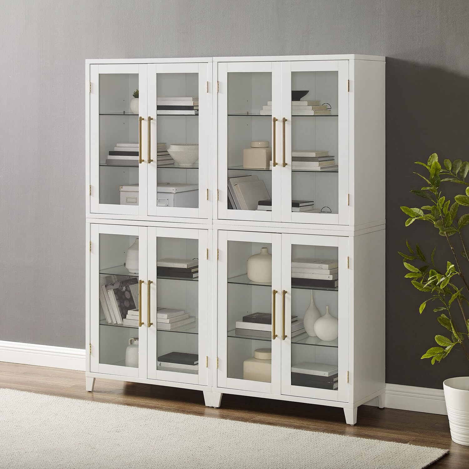 Roarke 2Pc Glass Door Kitchen Pantry Storage Cabinet Set