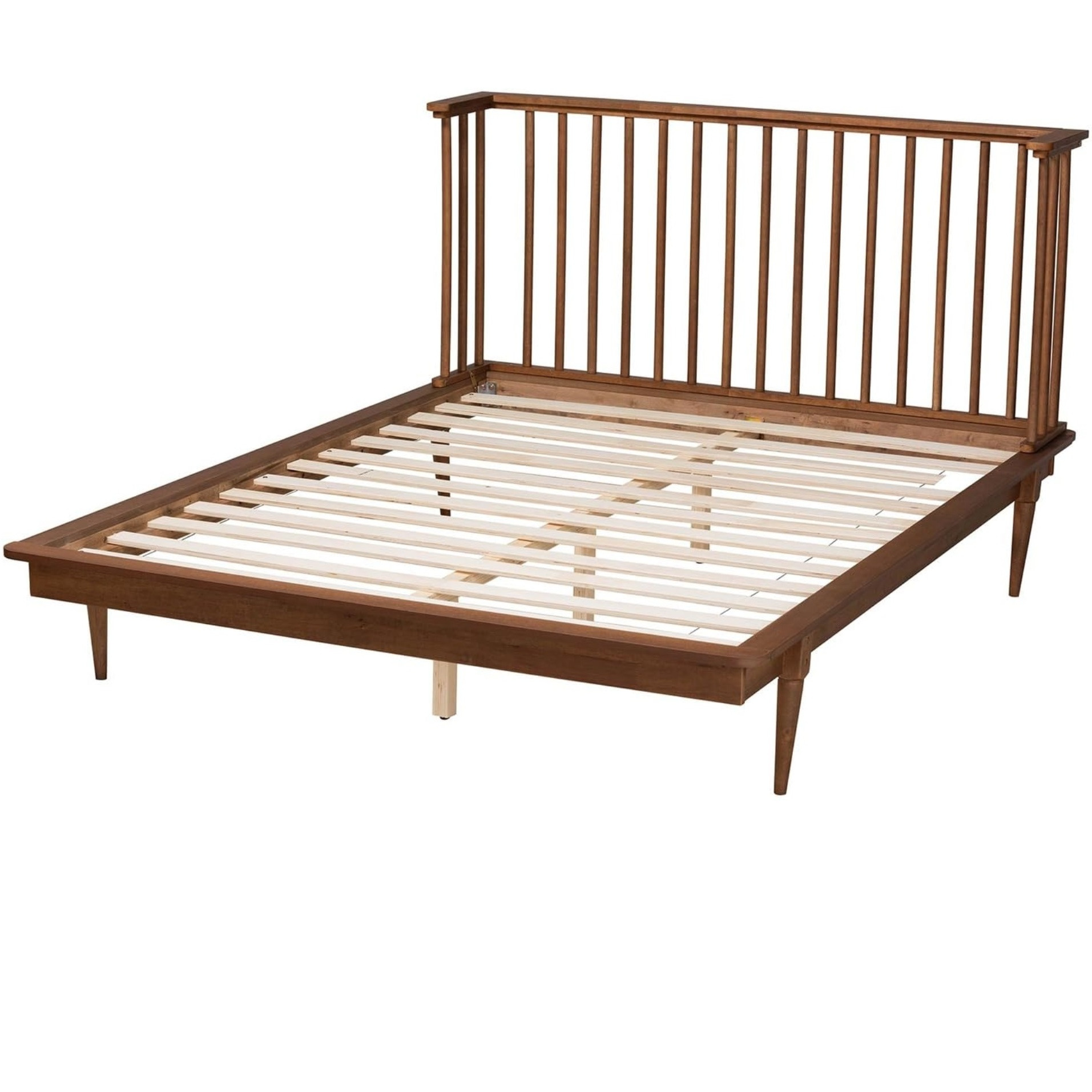 Baxton Studio Flint Mid-Century Modern Ash Walnut Finished Wood King Size Platform Bed