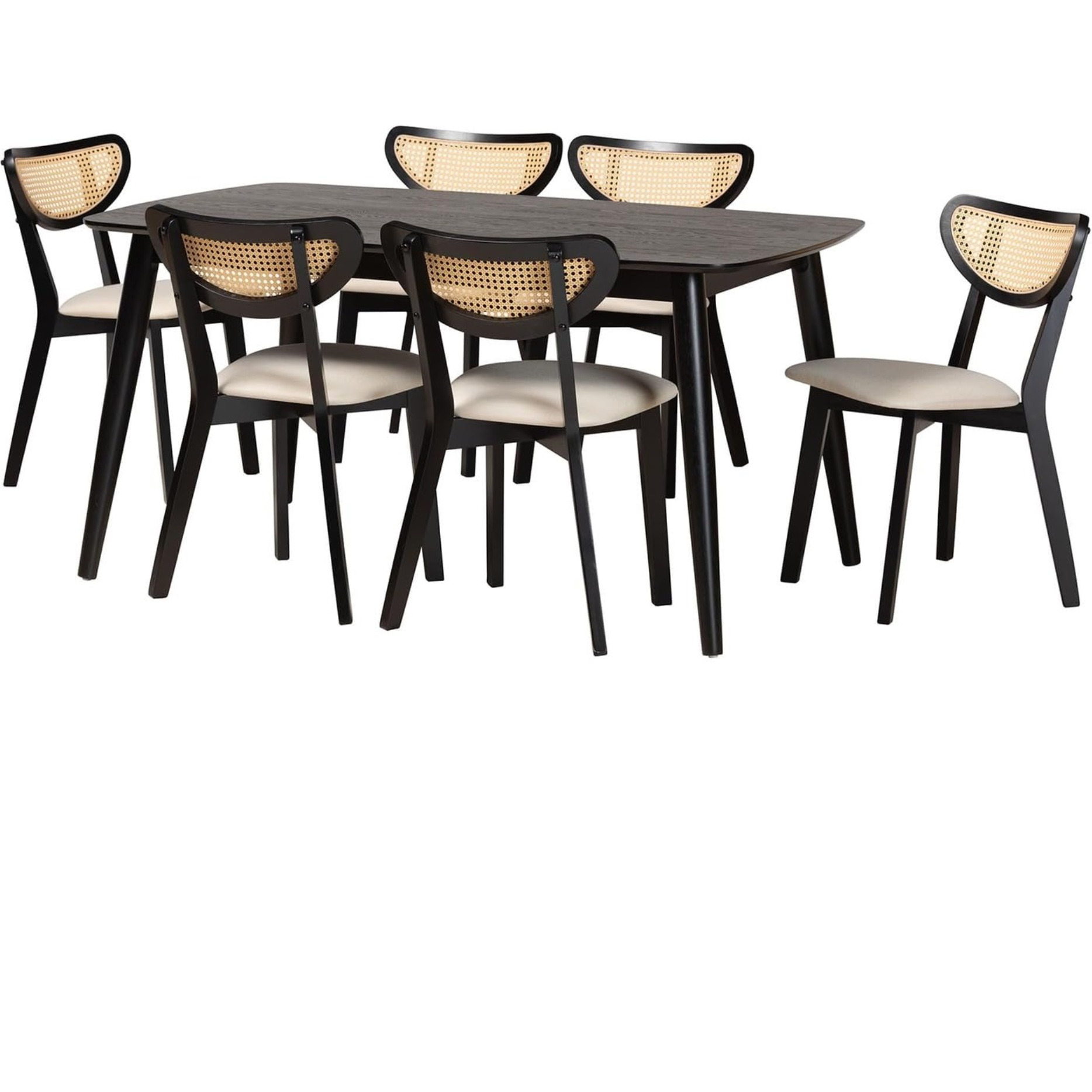 Baxton Studio Dannell Mid-Century Modern Cream Fabric And Black Finished Wood 7-Piece Dining Set
