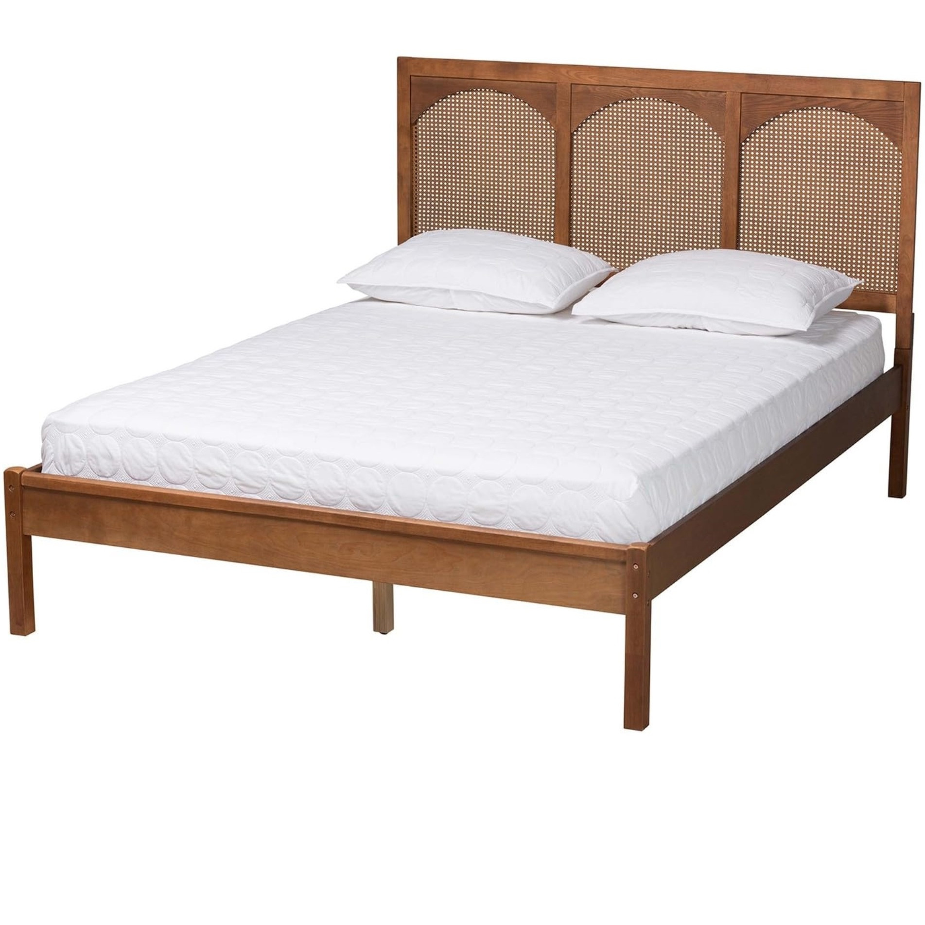 Baxton Studio Blossom Classic And Traditional Ash Walnut Finished Wood And Rattan Queen Size Platform Bed