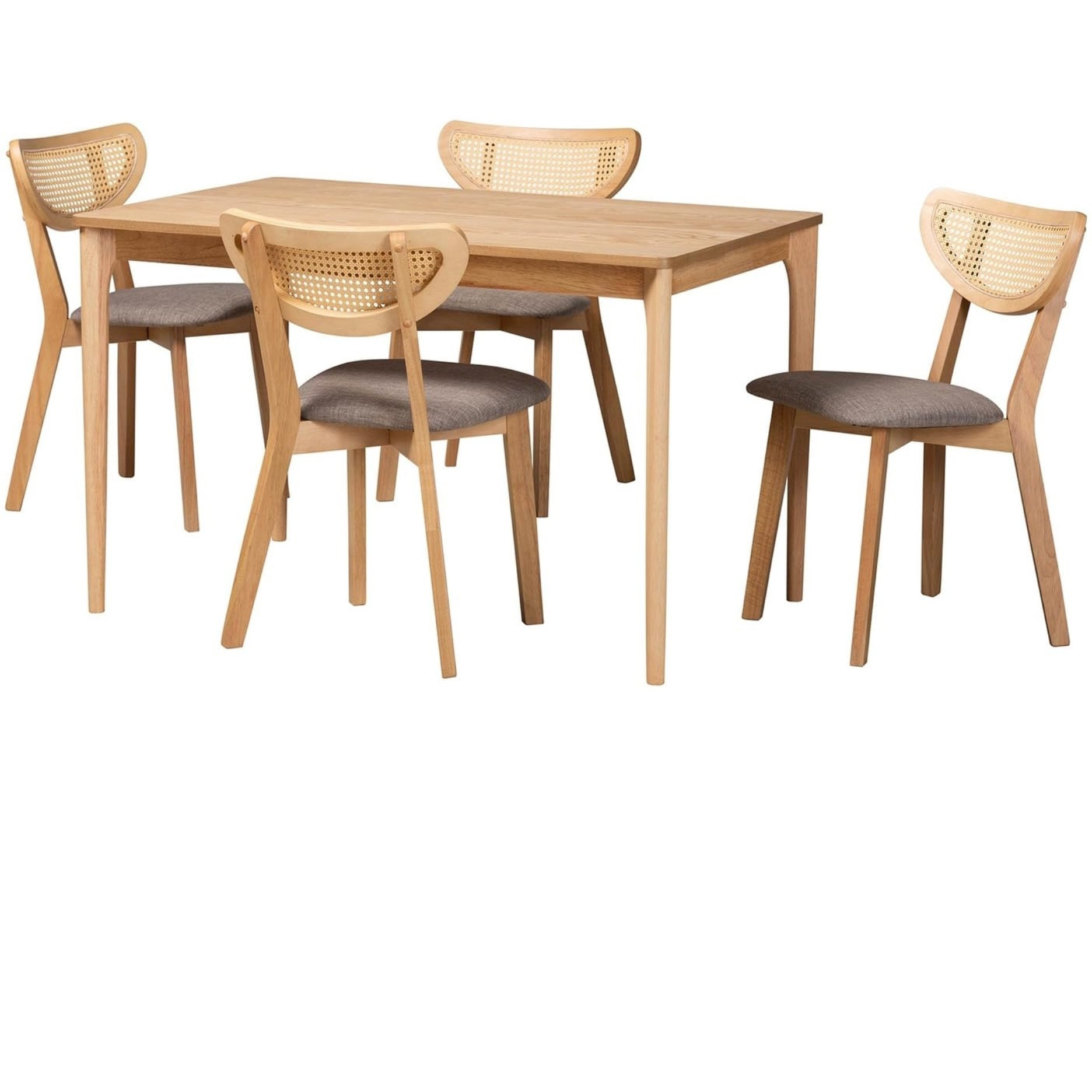 Baxton Studio Dannell Mid-Century Modern Grey Fabric And Natural Oak Finished Wood 5-Piece Dining Set