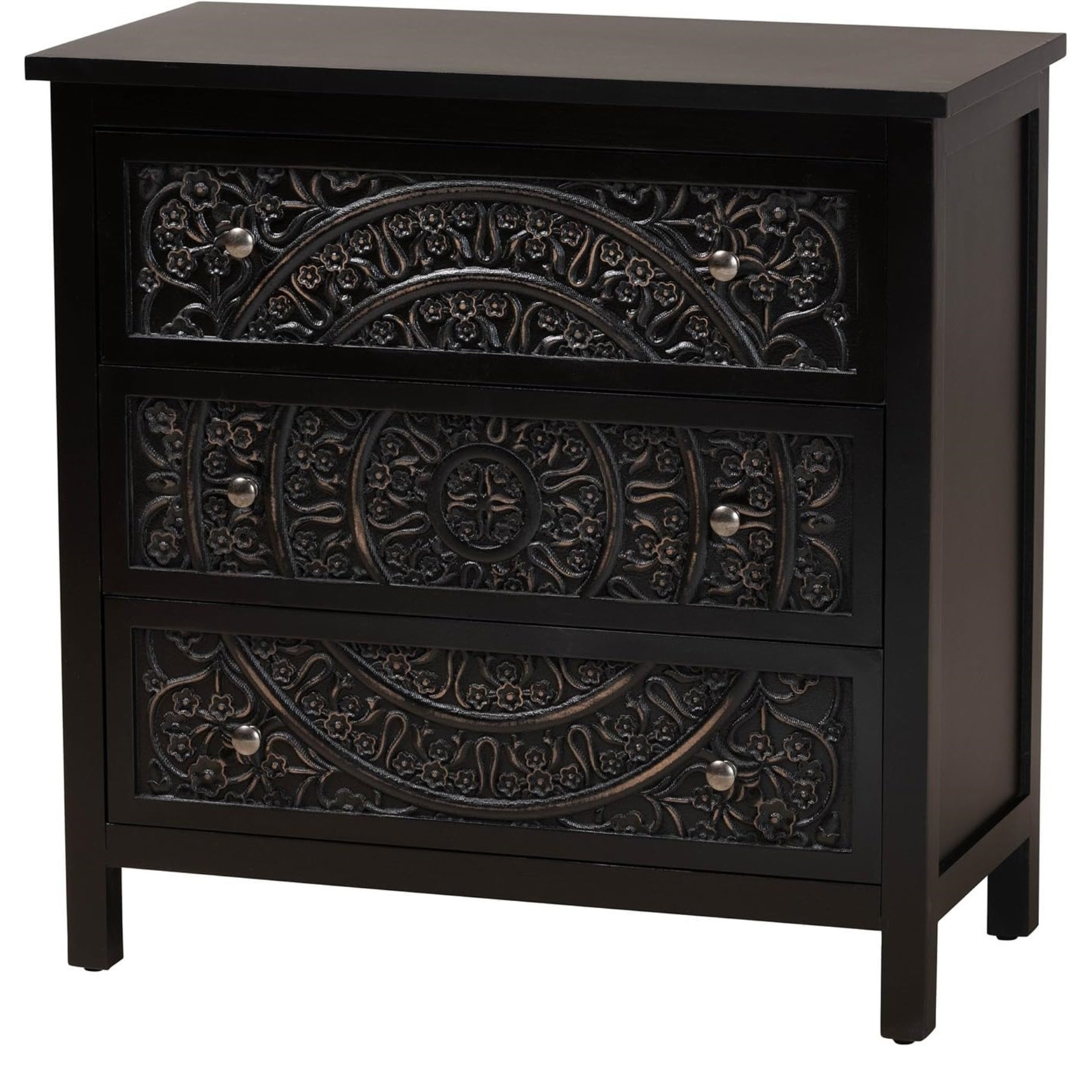 Baxton Studio Yelena Classic And Traditional Black Finished Wood 3-Drawer Storage Cabinet