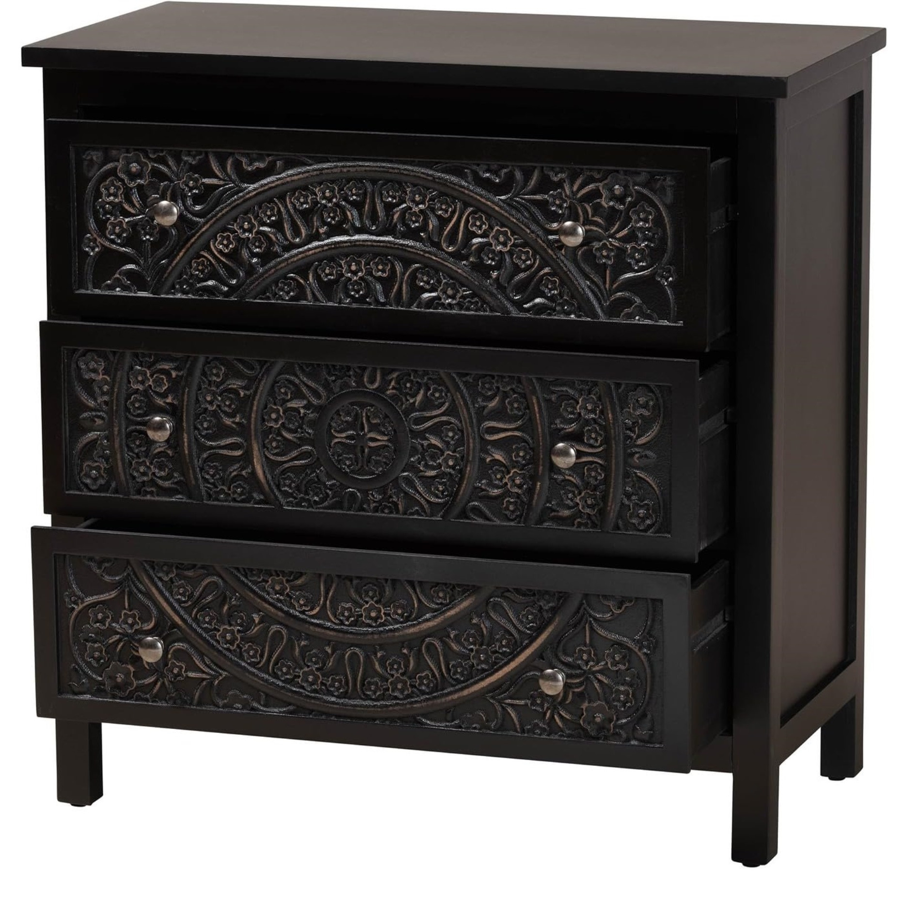 Baxton Studio Yelena Classic And Traditional Black Finished Wood 3-Drawer Storage Cabinet