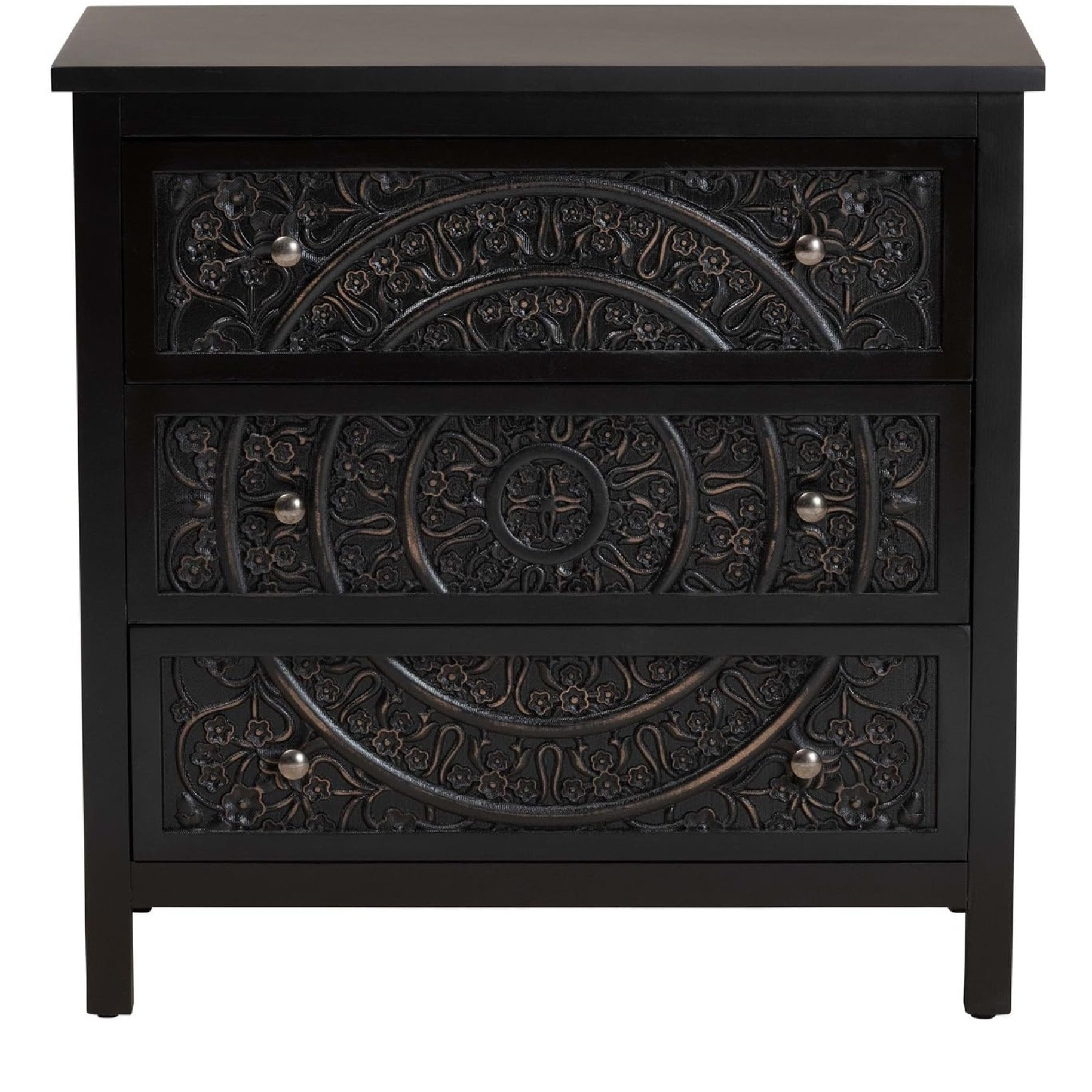Baxton Studio Yelena Classic And Traditional Black Finished Wood 3-Drawer Storage Cabinet