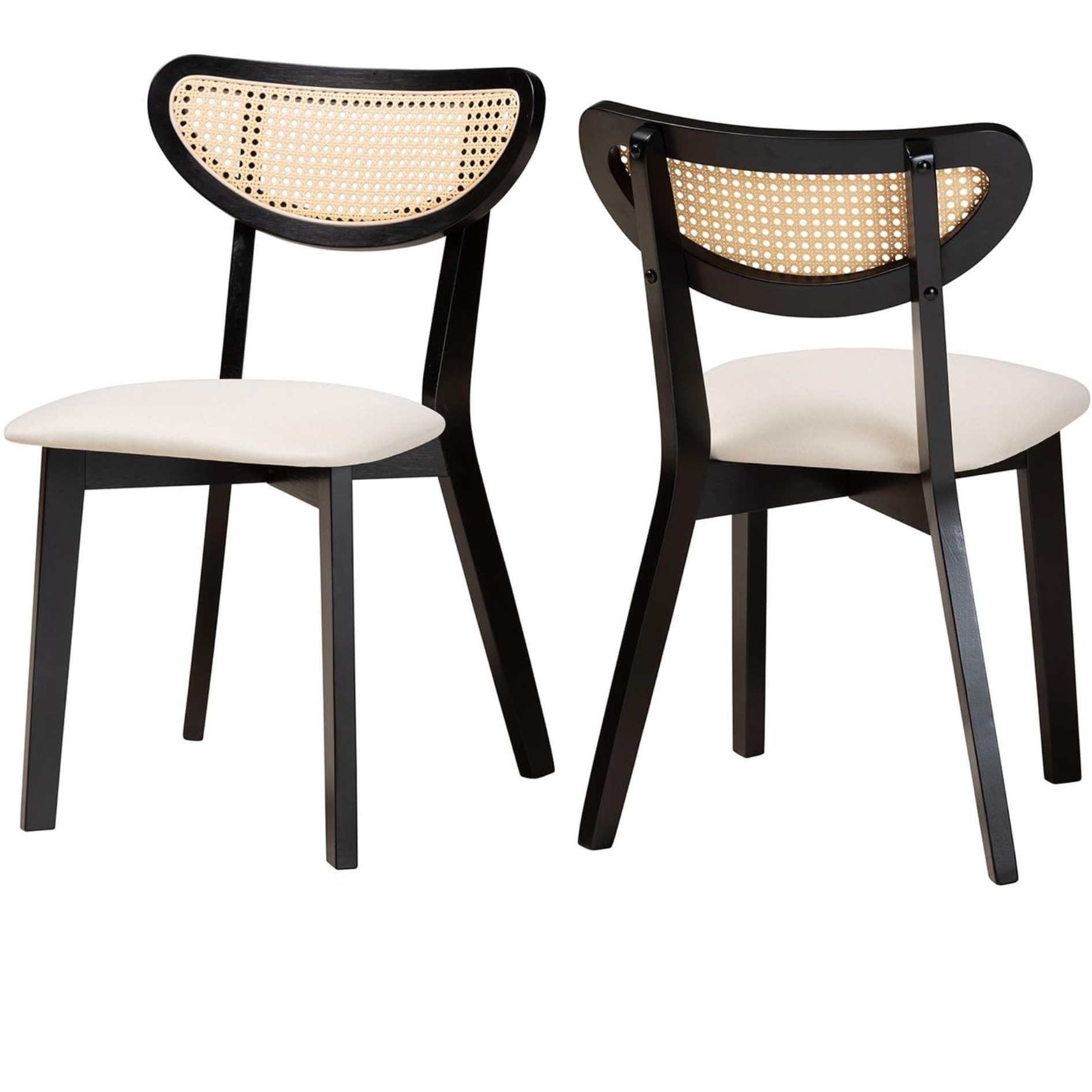 Baxton Studio Dannell Mid-Century Modern Cream Fabric And Black Finished Wood Dining Chair