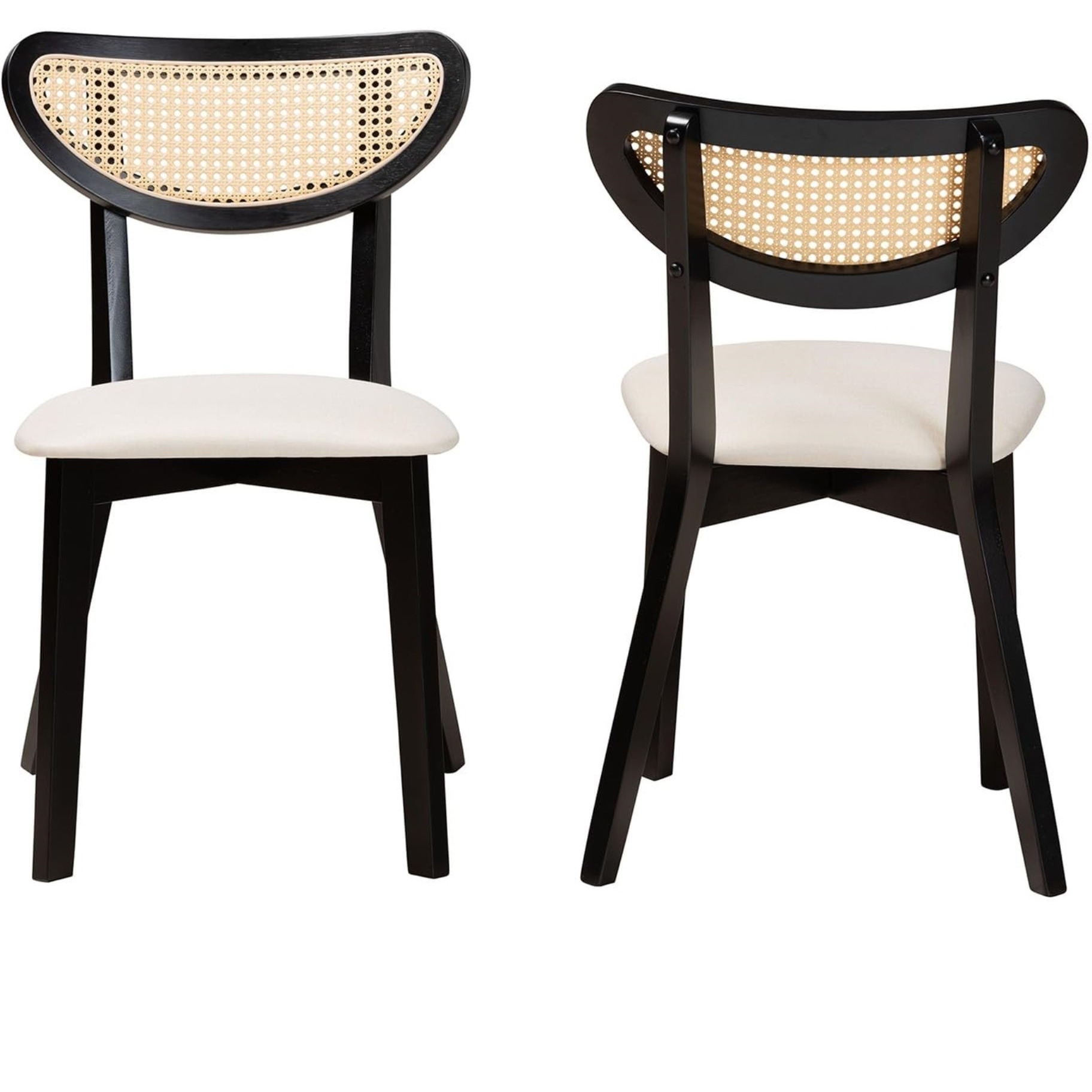 Baxton Studio Dannell Mid-Century Modern Cream Fabric And Black Finished Wood Dining Chair