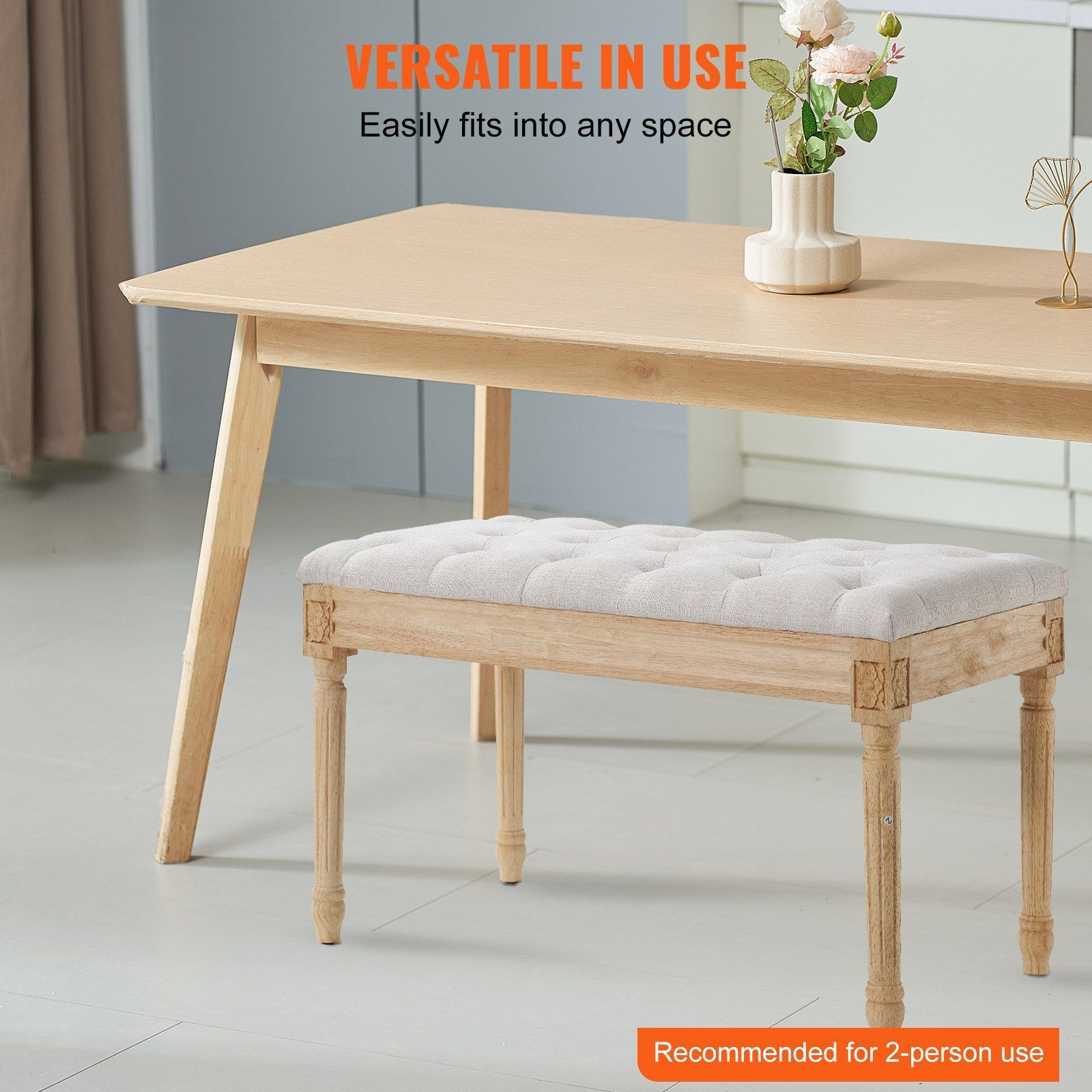 Vevor Upholstered Bench  16"&quotW Ottoman Bench  End Of Bed Bench With Foam Padded Cushion And Rubberwood Legs  Tufted Footrest Stool Entryway Bench For Dining Room  Living Room  Bedroom  Hallway  Beige