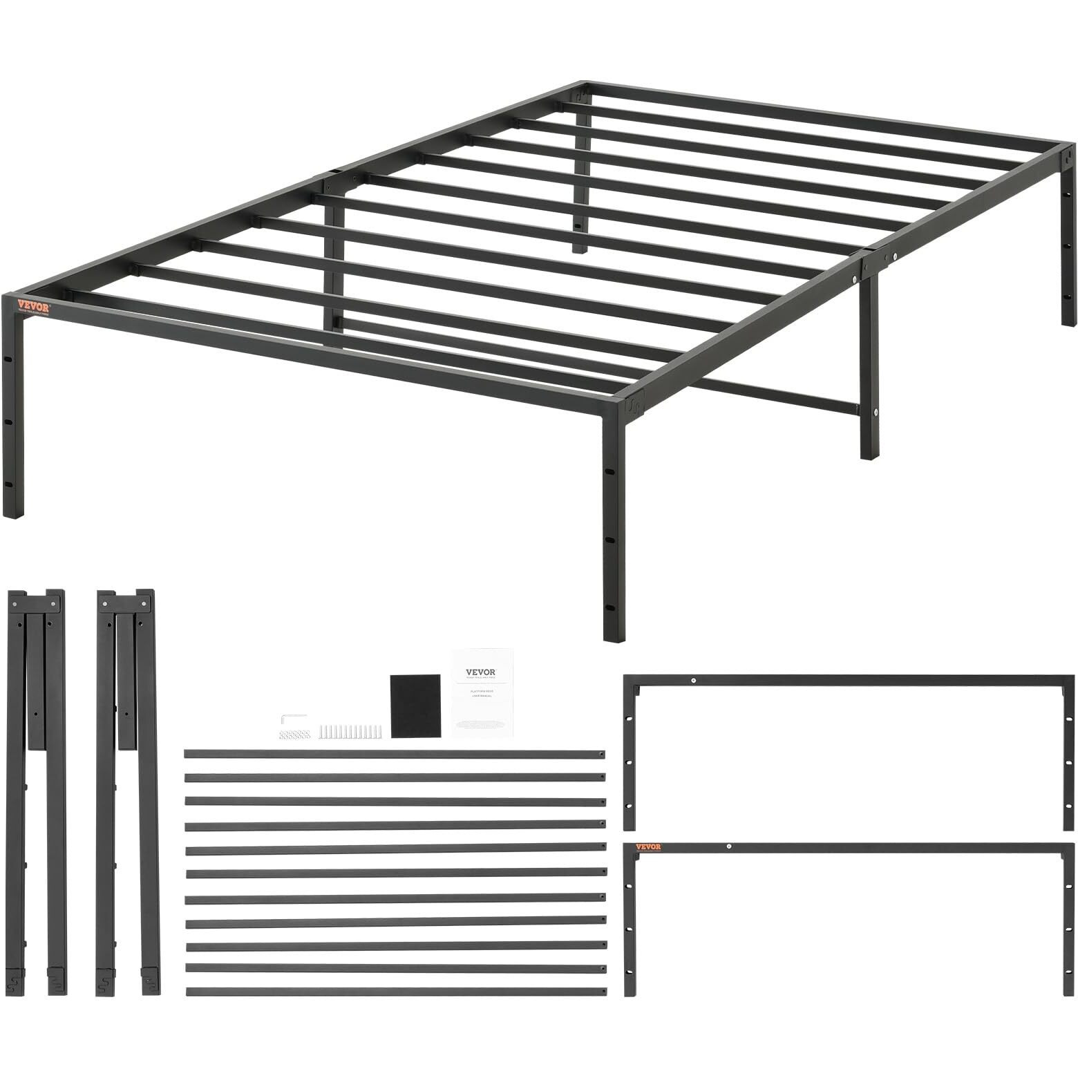 Vevor 14 Inch Twin Metal Bed Frame Platform  No Box Spring Needed  Embedded Mattress Foundation With Steel Slat Support  Easy Assembly  Noise Free