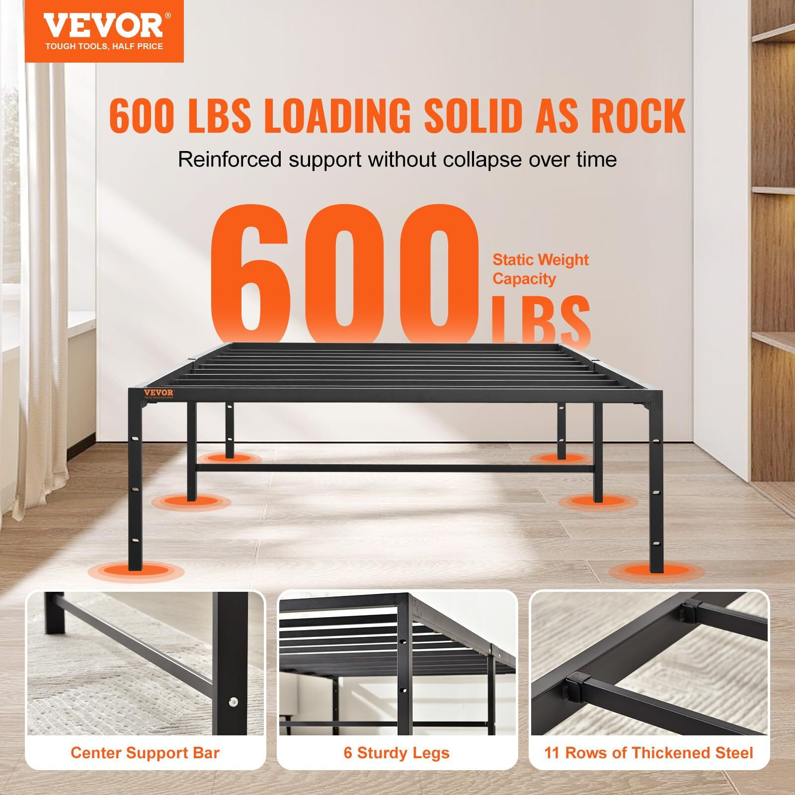 Vevor 14 Inch Twin Metal Bed Frame Platform  No Box Spring Needed  Embedded Mattress Foundation With Steel Slat Support  Easy Assembly  Noise Free
