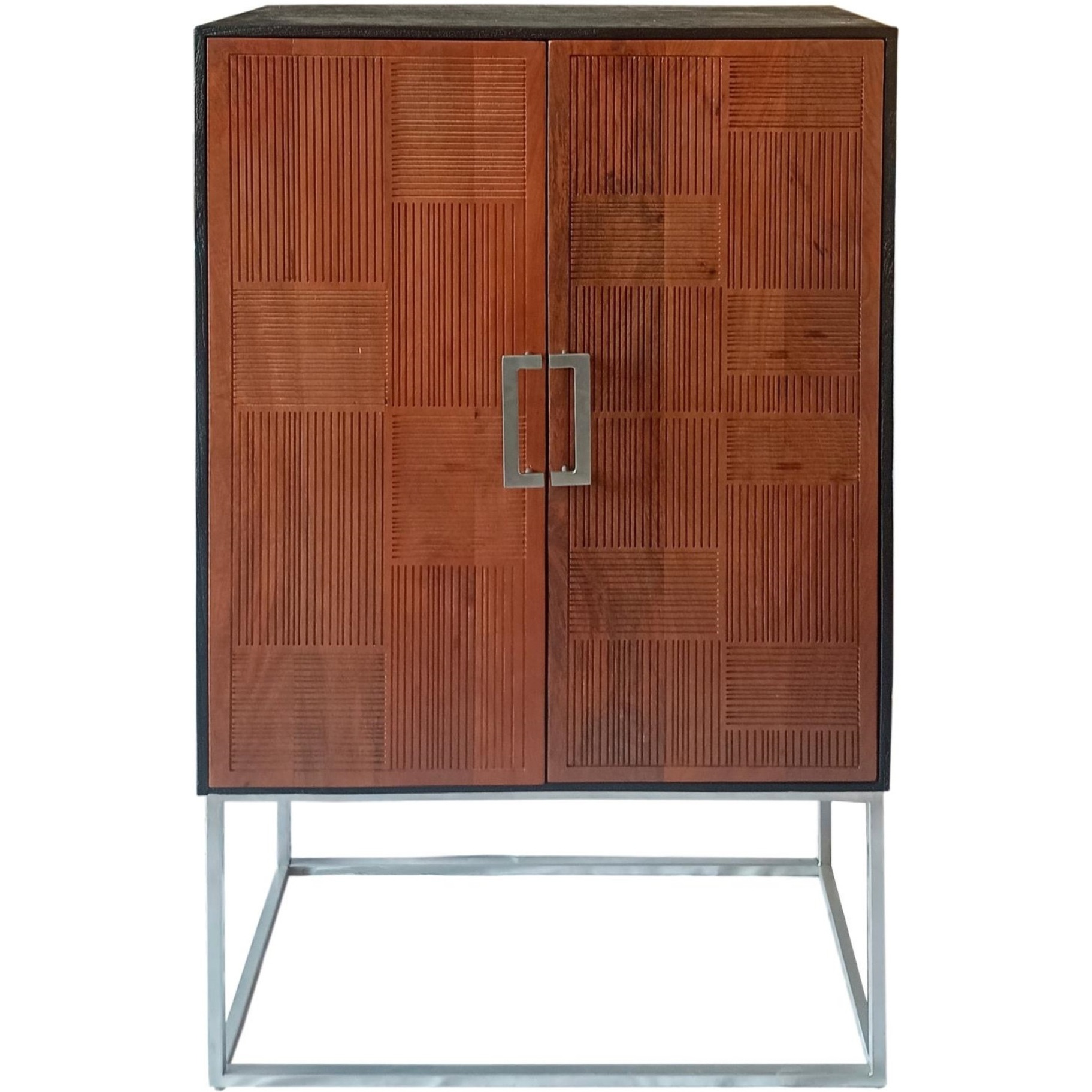Borman 2-Door Bar Cabinet Wine Storage Walnut And Black