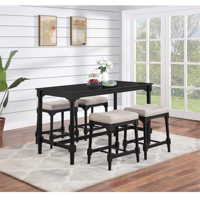 Martina 5-Piece Rectangular Spindle Leg Counter Height Dining Set Oatmeal And Black