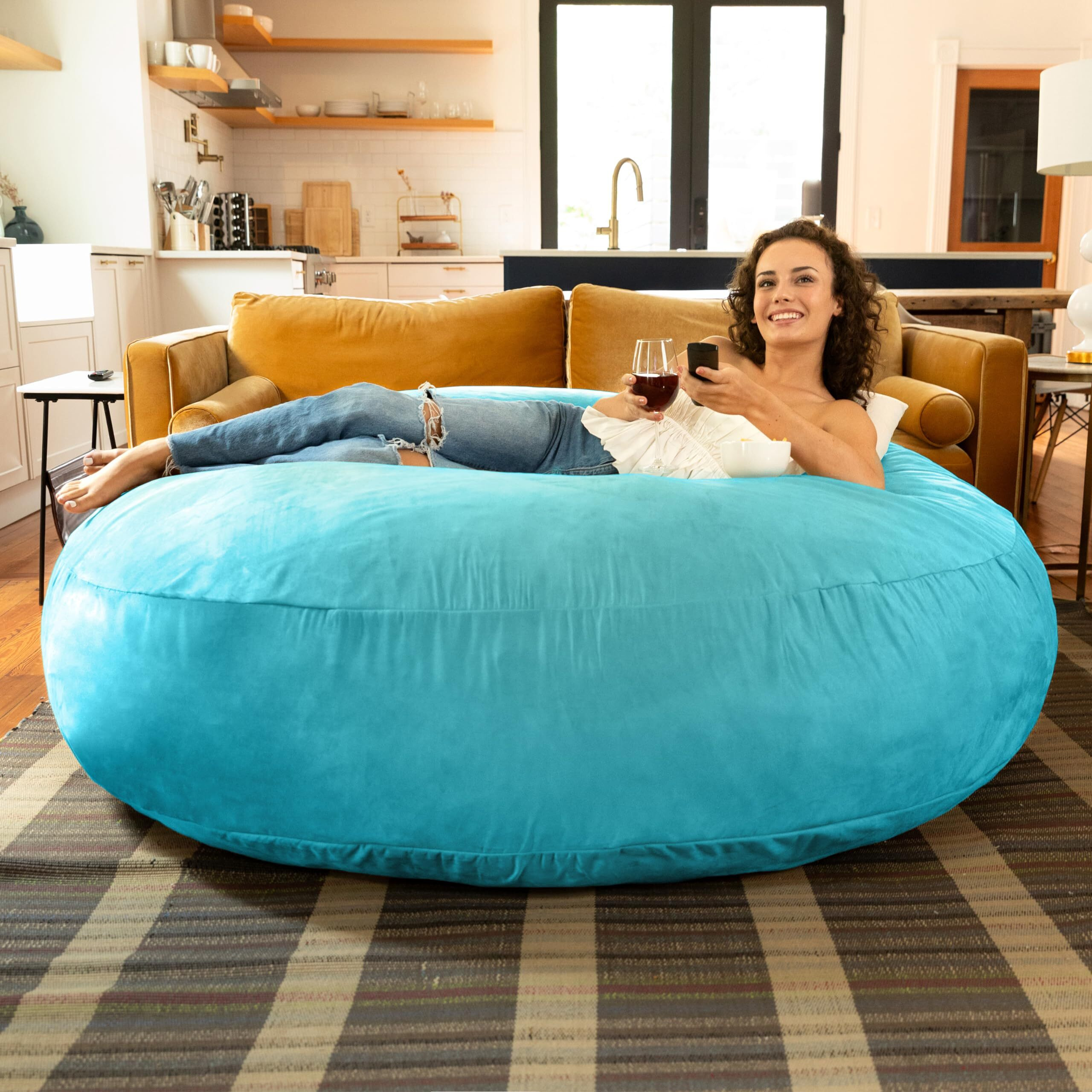 Jaxx 6 Foot Cocoon - Large Bean Bag Chair For Adults  Microsuede Teal