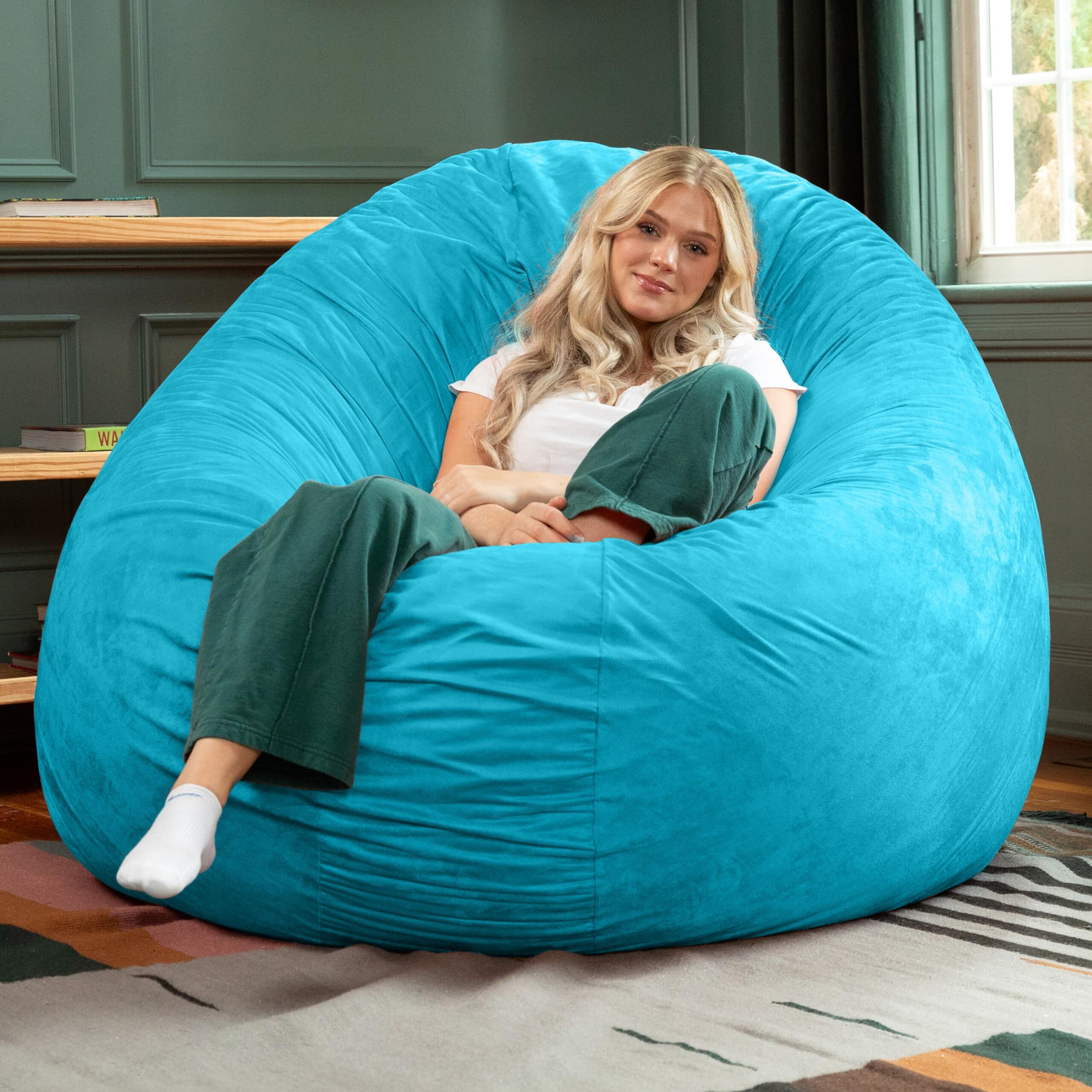 Jaxx 6 Foot Cocoon - Large Bean Bag Chair For Adults  Microsuede Teal