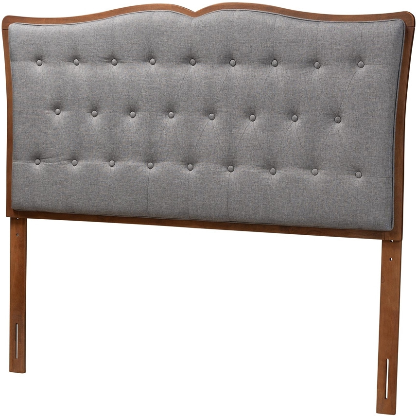 Baxton Studio Georgia Classic And Traditional Grey Fabric And Walnut Brown Finished Wood Queen Size Headboard