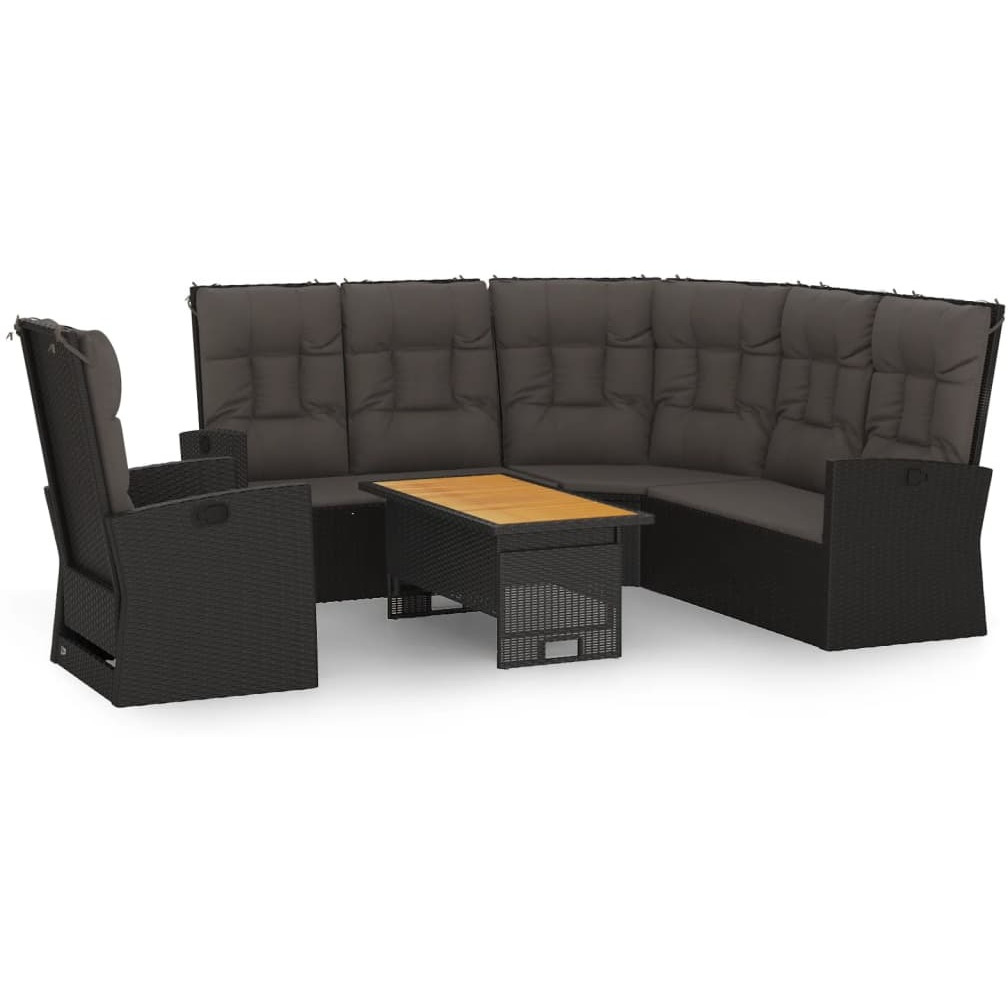 Vidaxl 3 Piece Patio Lounge Set With Cushions Black Poly Rattan