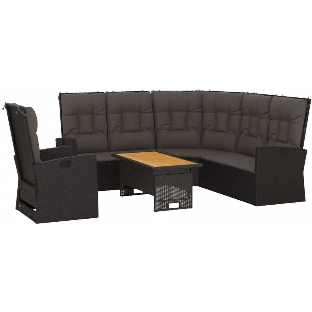 Vidaxl 3 Piece Patio Lounge Set With Cushions Black Poly Rattan