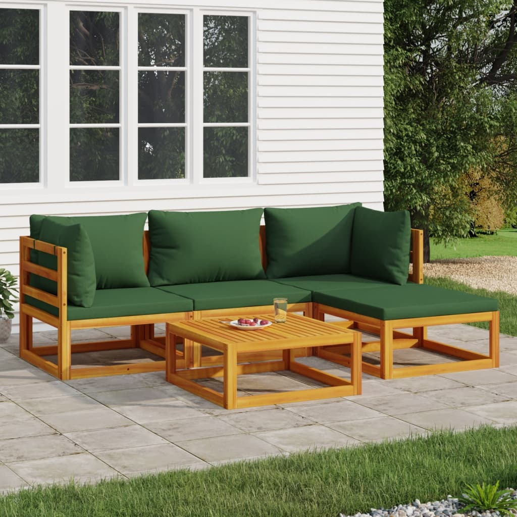 Vidaxl 5 Piece Patio Lounge Set With Green Cushions Solid Wood