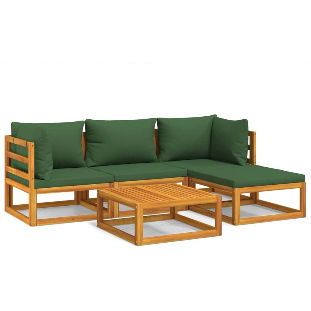 Vidaxl 5 Piece Patio Lounge Set With Green Cushions Solid Wood