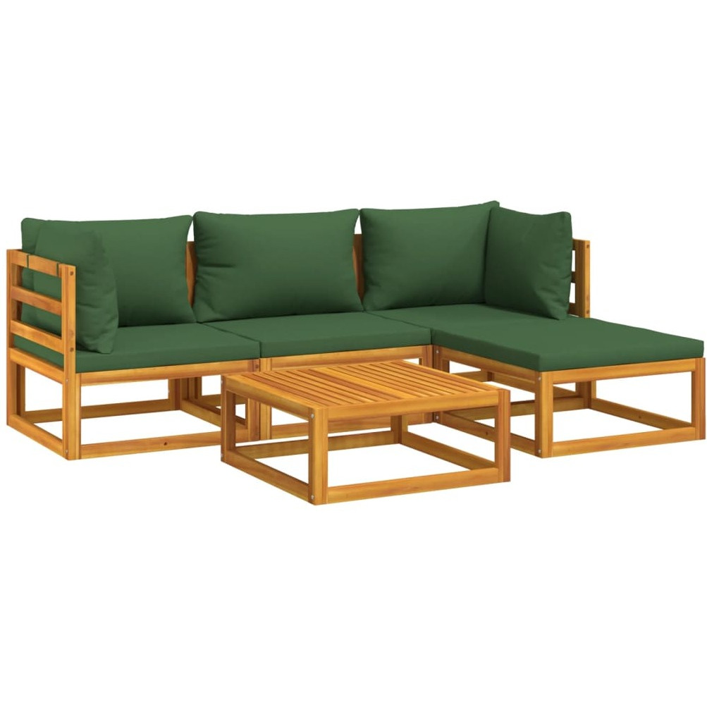 Vidaxl 5 Piece Patio Lounge Set With Green Cushions Solid Wood