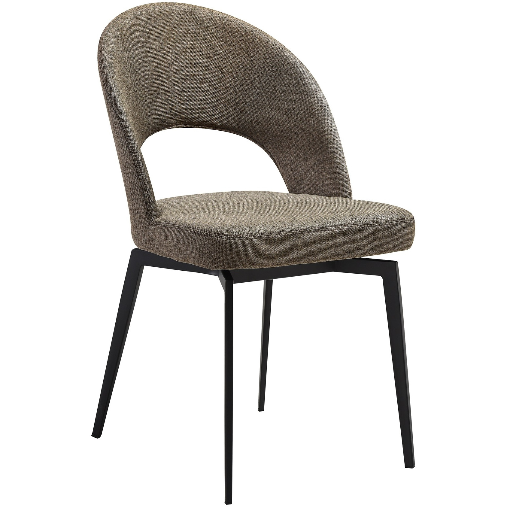 Lucia Swivel Upholstered Dining Chair In Brown Fabric With Black Metal Legs - Set Of 2