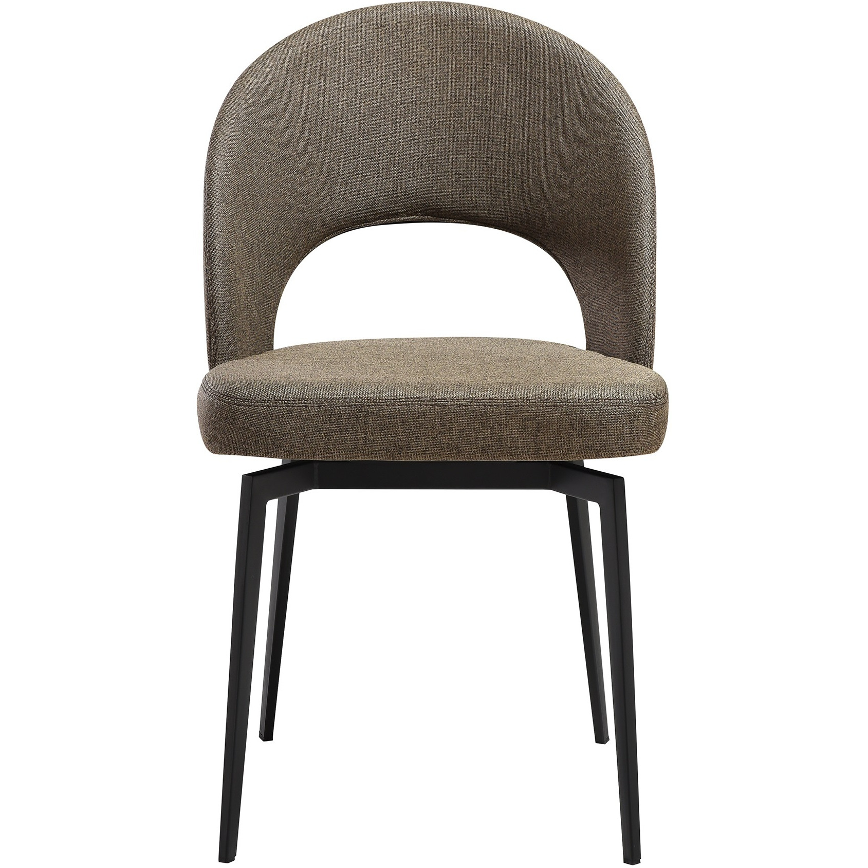 Lucia Swivel Upholstered Dining Chair In Brown Fabric With Black Metal Legs - Set Of 2
