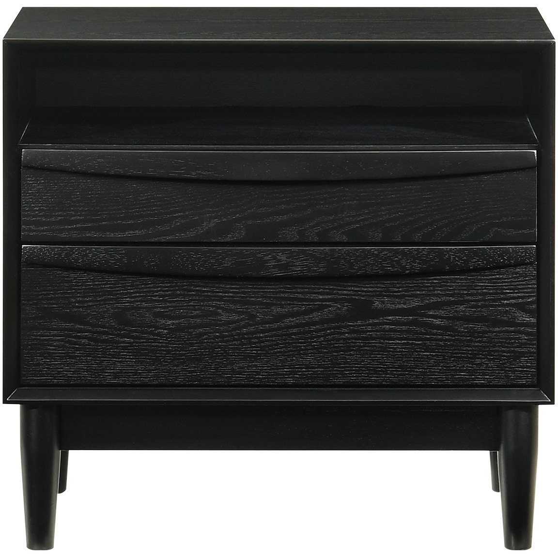 Artemio 2 Drawer Wood Nightstand With Shelf In Black Finish