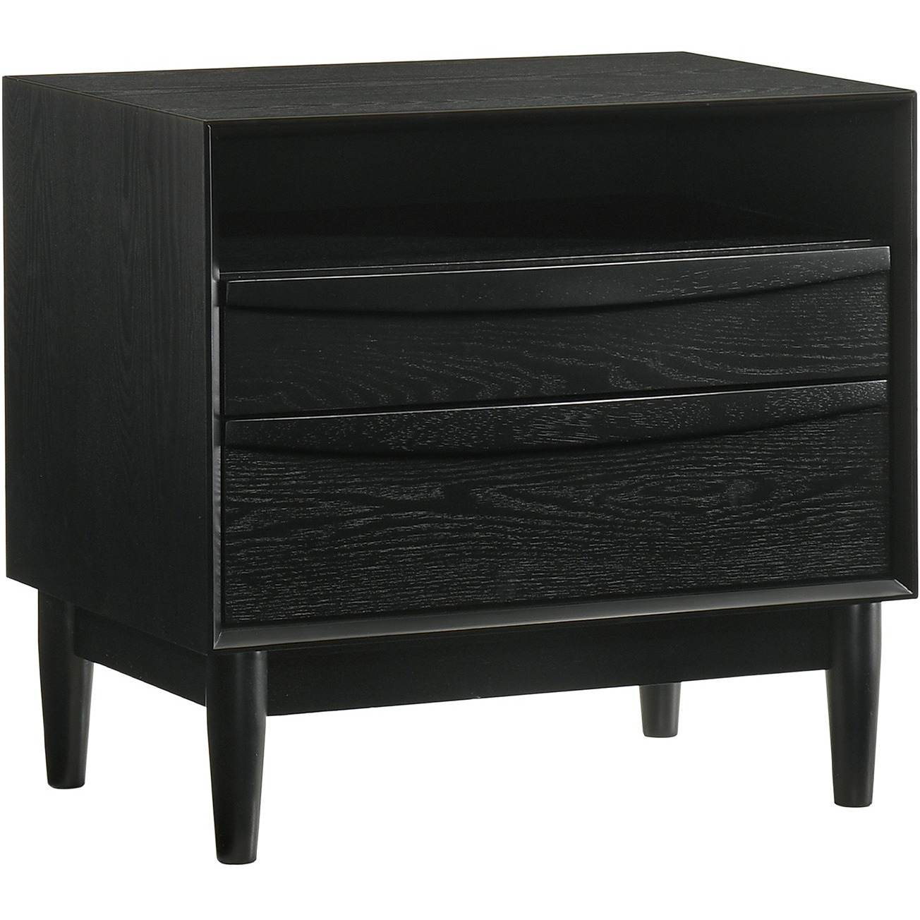 Artemio 2 Drawer Wood Nightstand With Shelf In Black Finish