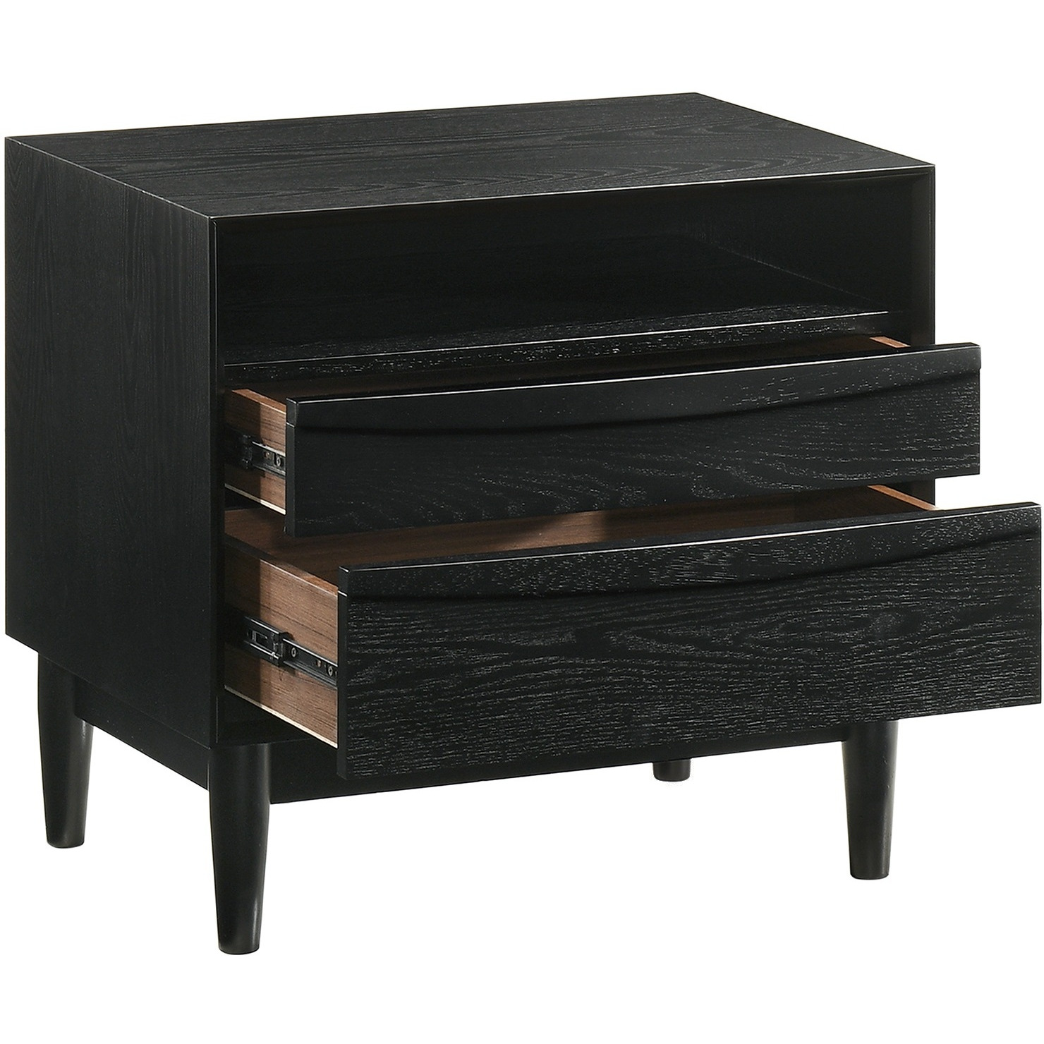 Artemio 2 Drawer Wood Nightstand With Shelf In Black Finish