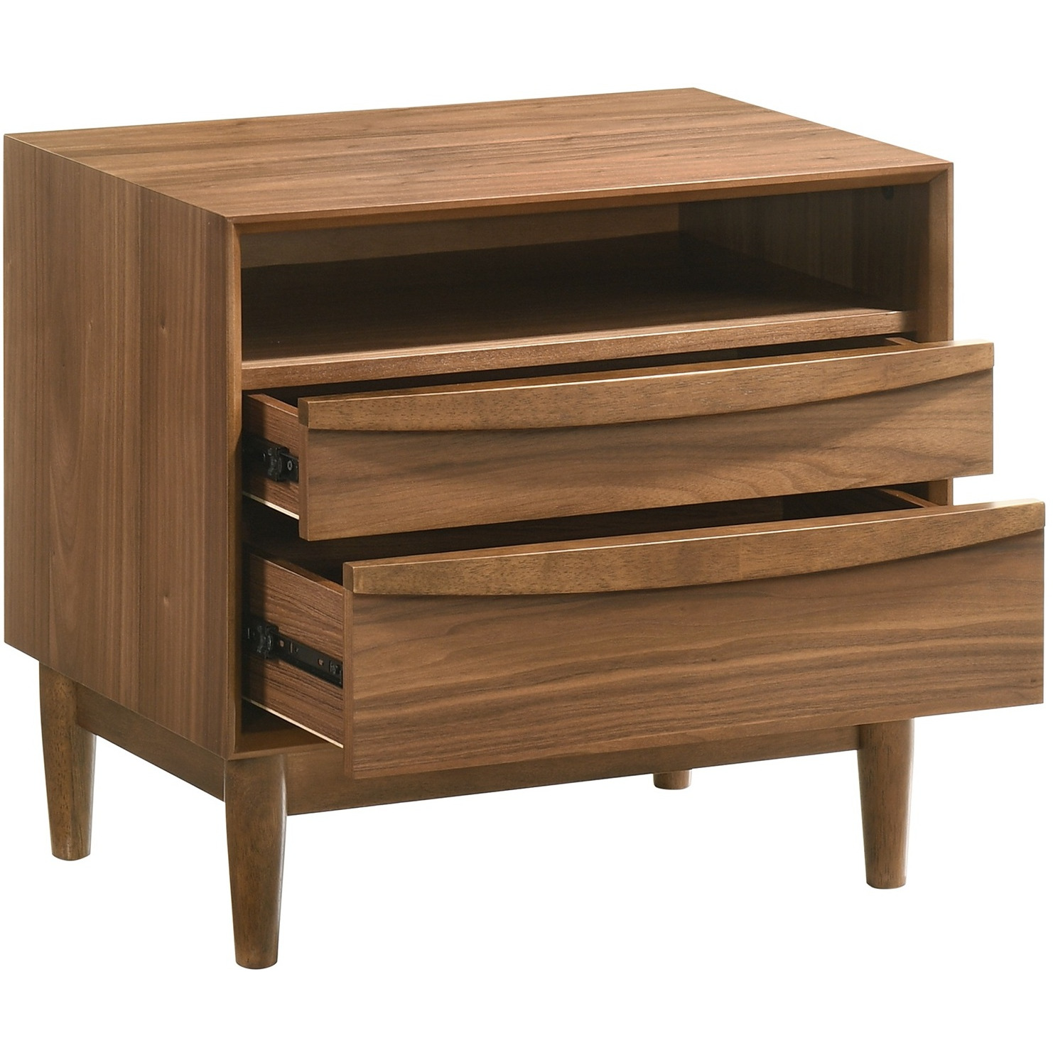 Artemio 2 Drawer Wood Nightstand With Shelf In Walnut Finish