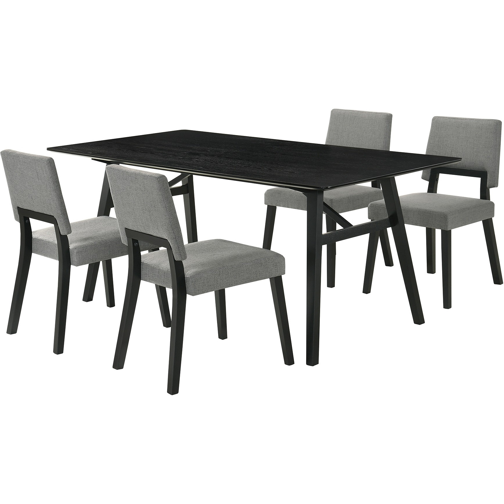 Channell 5 Piece Black Wood Dining Table Set With Charcoal Fabric