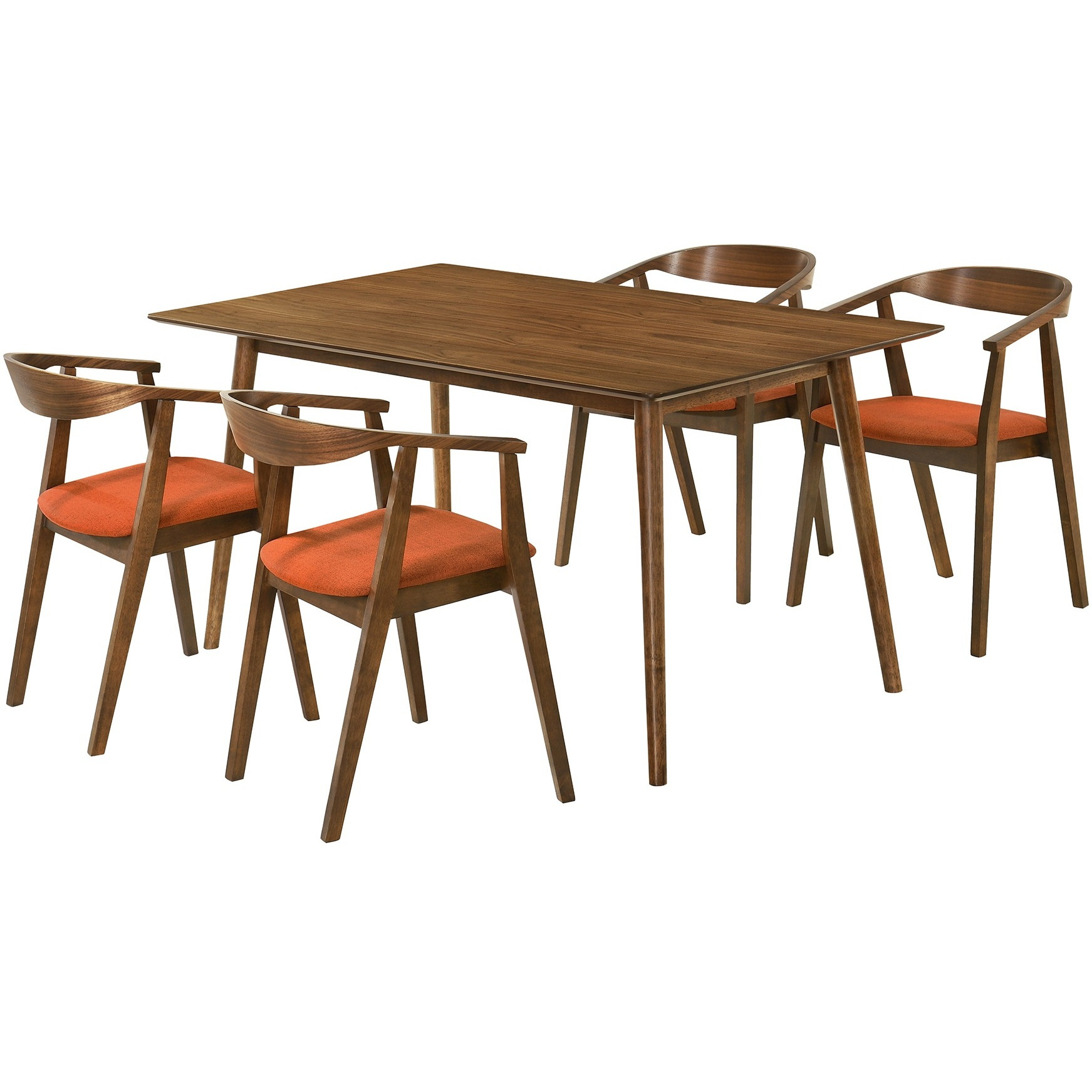 Westmont Santana 5 Piece Walnut Wood Dining Table Set With Orange Fabric