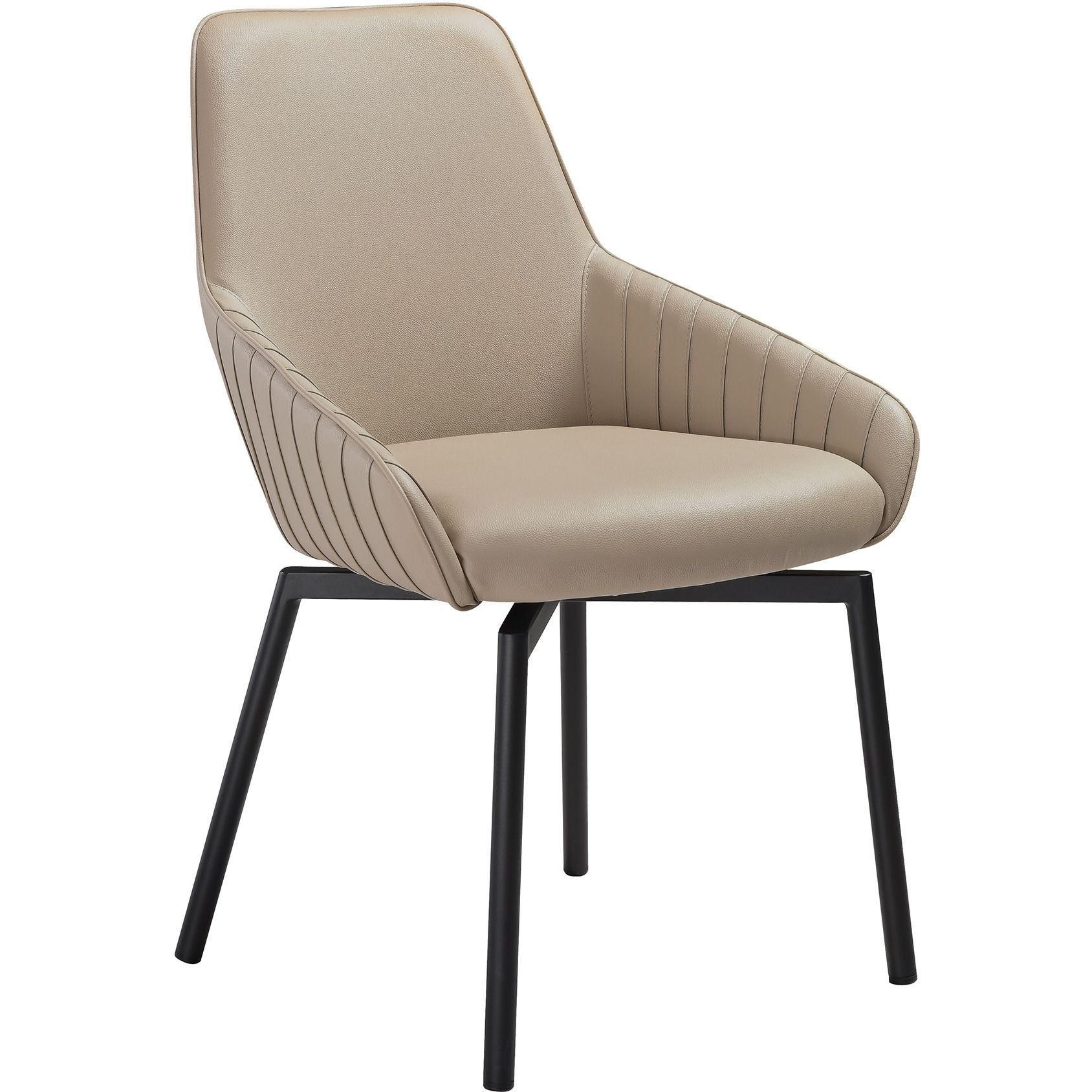 Shilo Swivel Upholstered Dining Chair In Champagne Faux Leather With Black Metal Legs - Set Of 2