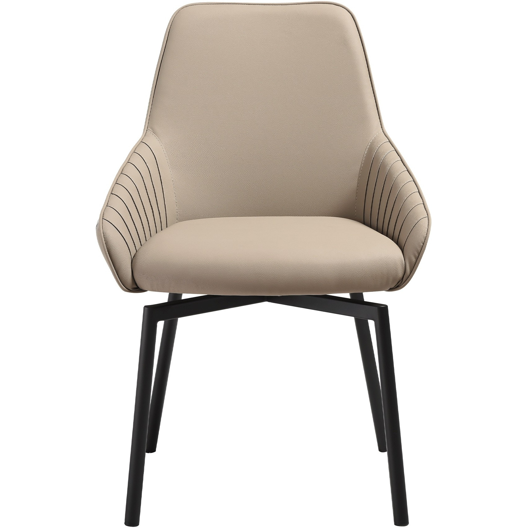 Shilo Swivel Upholstered Dining Chair In Champagne Faux Leather With Black Metal Legs - Set Of 2