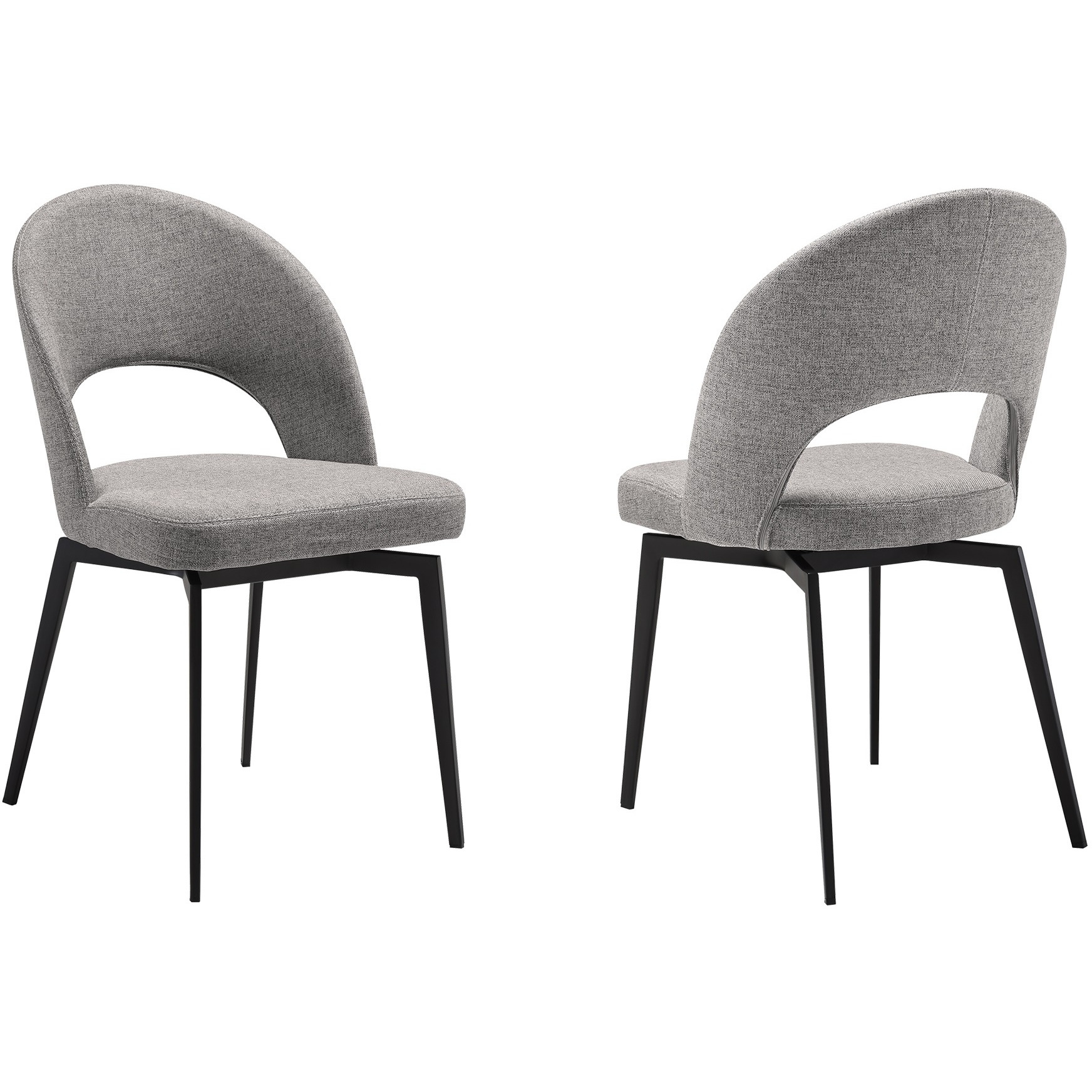Lucia Swivel Upholstered Dining Chair In Gray Fabric With Black Metal Legs - Set Of 2