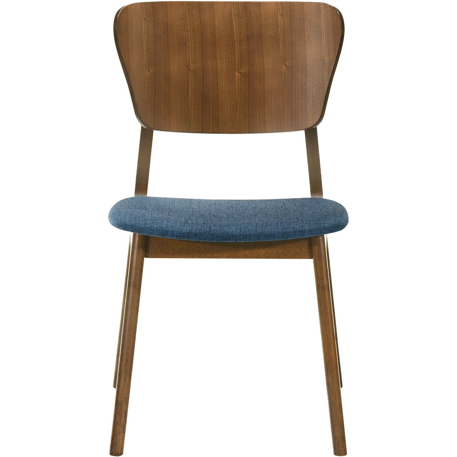 Kalia Wood Dining Chair In Walnut Finish With Blue Fabric - Set Of 2