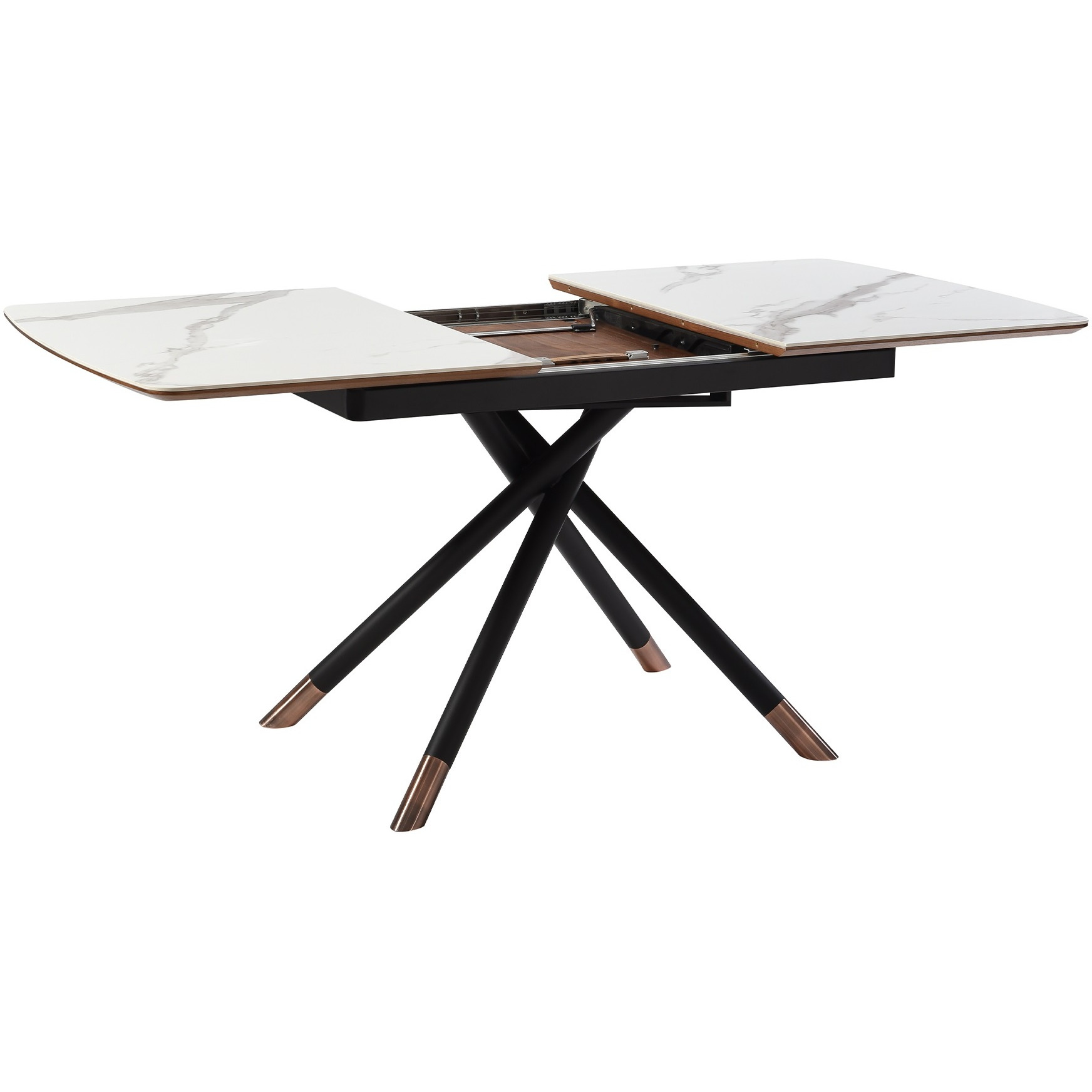 Alora Extendable Dining Table With Light Gray Ceramic And Wood Top And Metal Legs