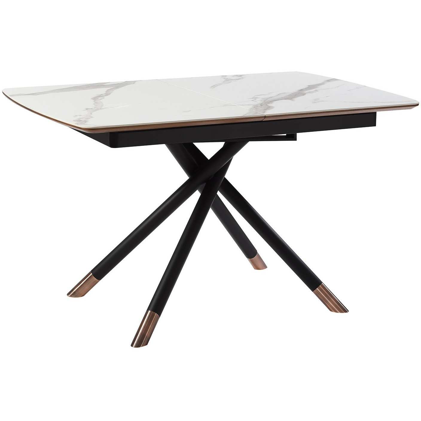 Alora Extendable Dining Table With Light Gray Ceramic And Wood Top And Metal Legs