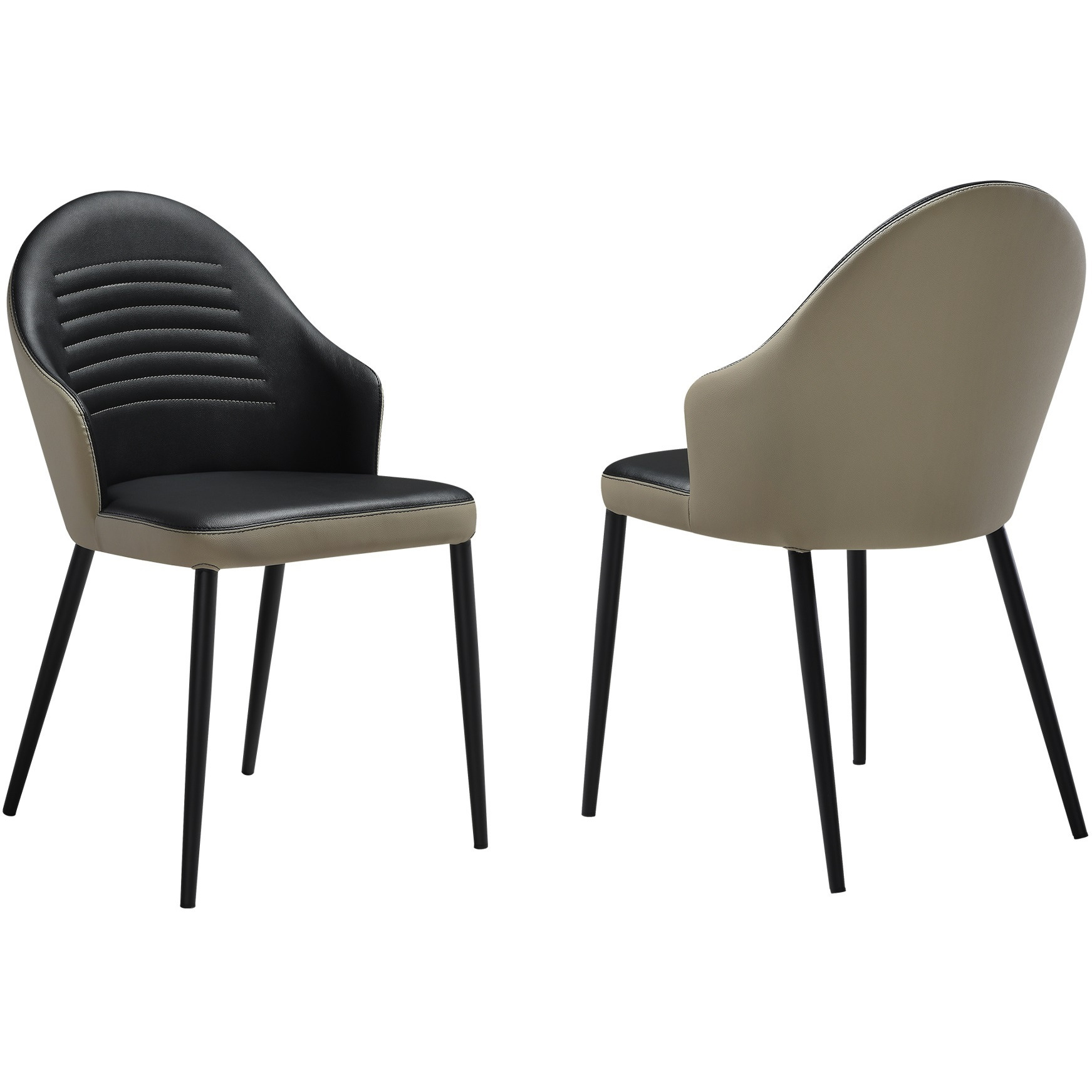 Rocco Upholstered Dining Chair In Taupe Gray And Black Faux Leather With Black Metal Legs - Set Of 2