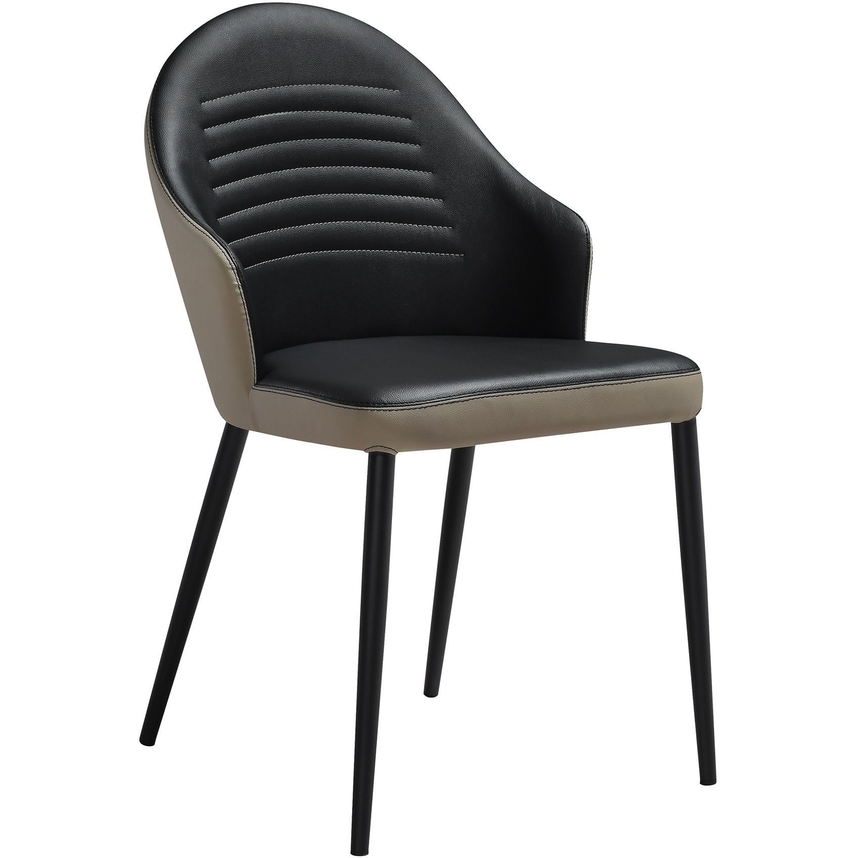 Rocco Upholstered Dining Chair In Taupe Gray And Black Faux Leather With Black Metal Legs - Set Of 2