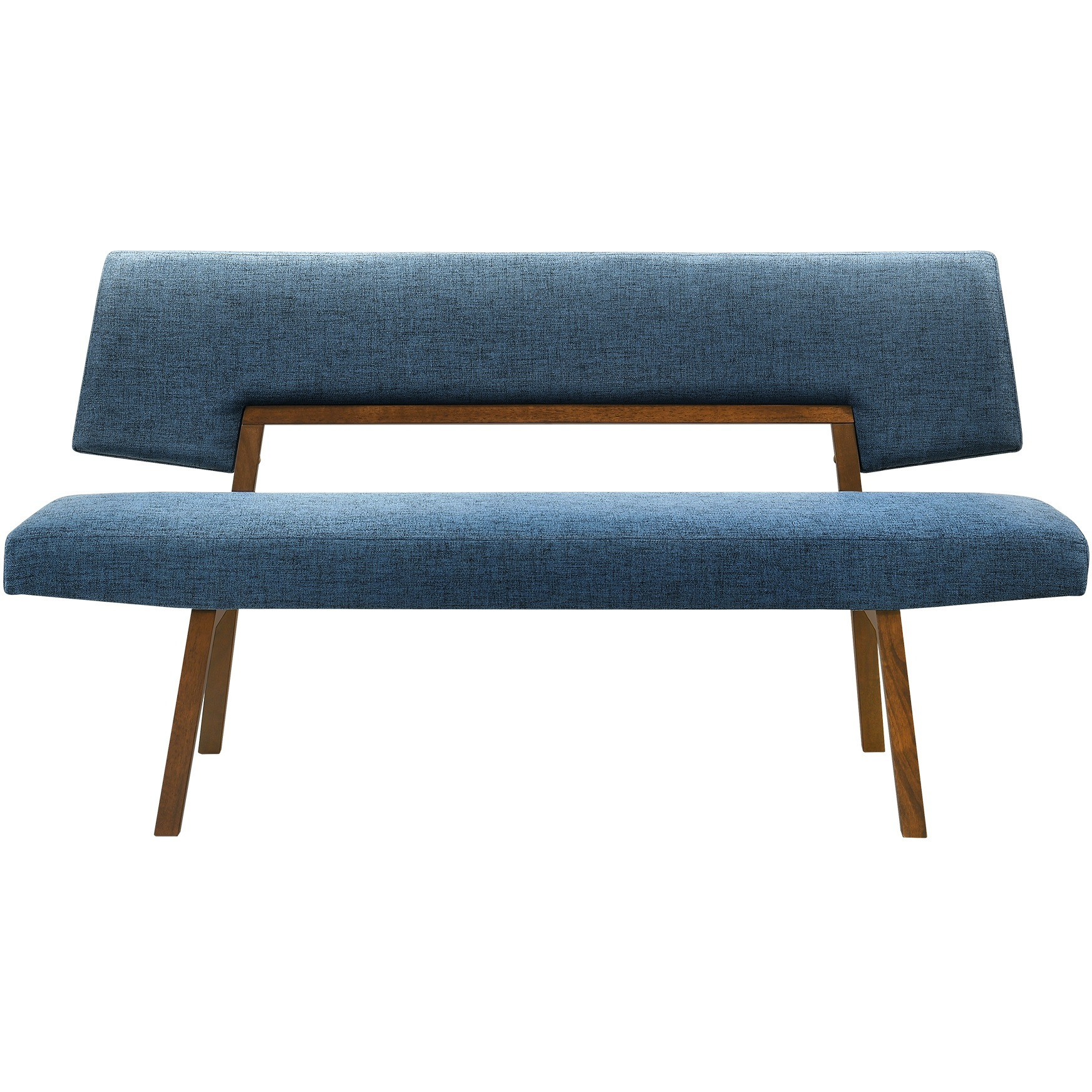 Channell Wood Dining Bench In Walnut Finish With Blue Fabric