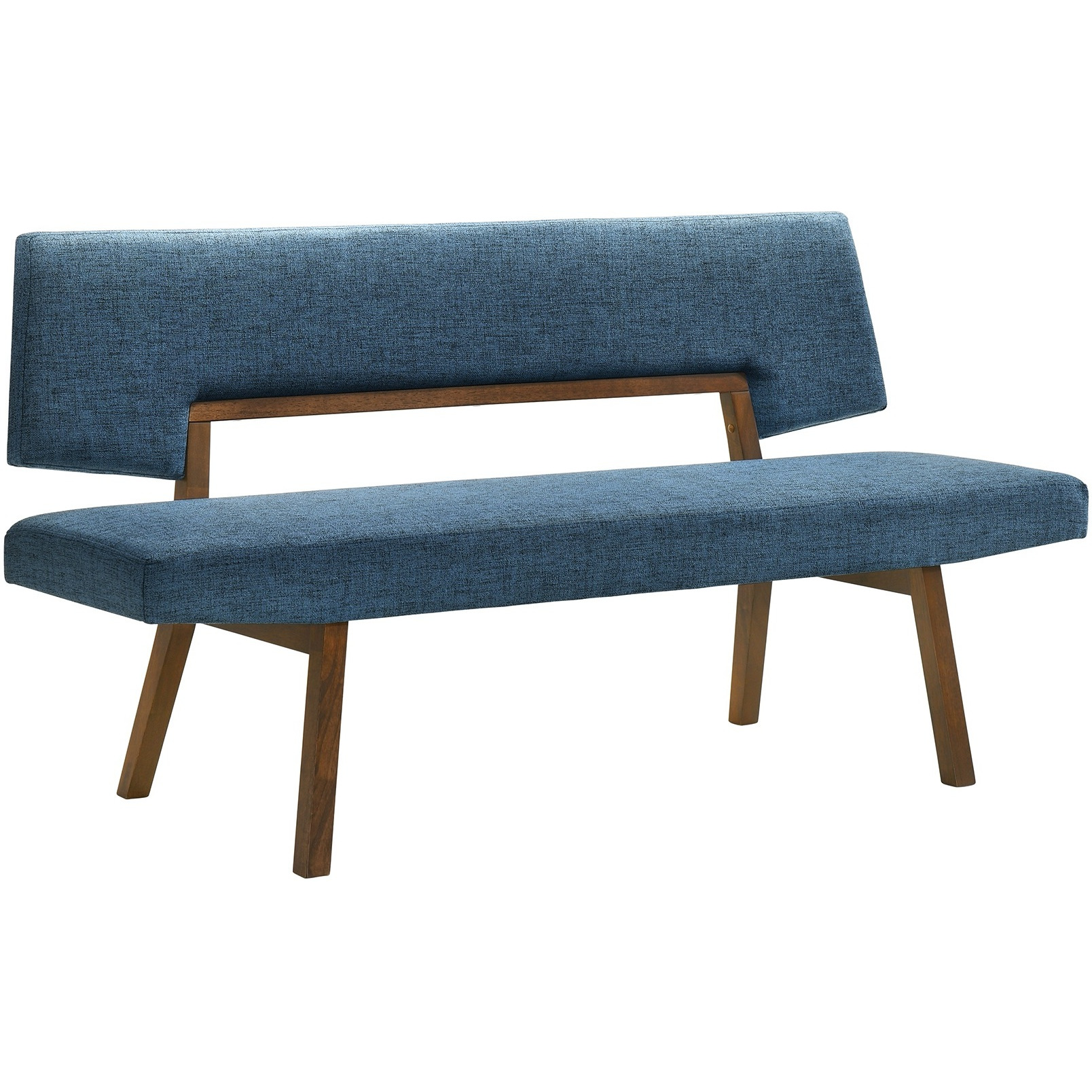 Channell Wood Dining Bench In Walnut Finish With Blue Fabric