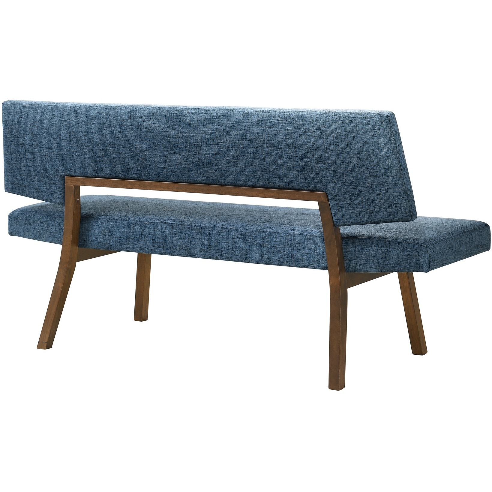 Channell Wood Dining Bench In Walnut Finish With Blue Fabric